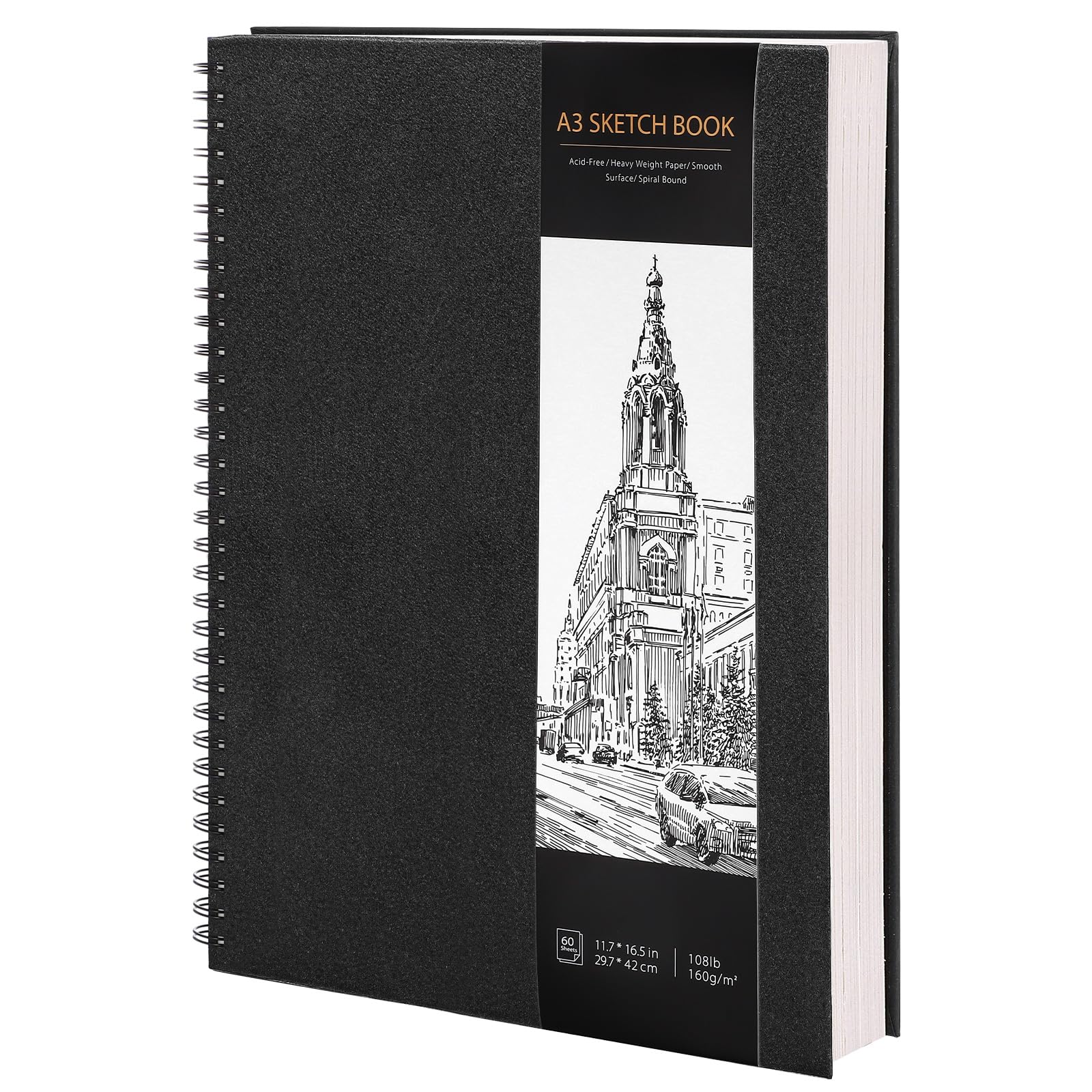 ZOENHOU Confezione 6 Quaderni Da Disegno A3 - Carta 160g/m², 60 Pagine, Rilegatura A Spirale, Copertina In Pelle, Per Artisti E Studenti - 4