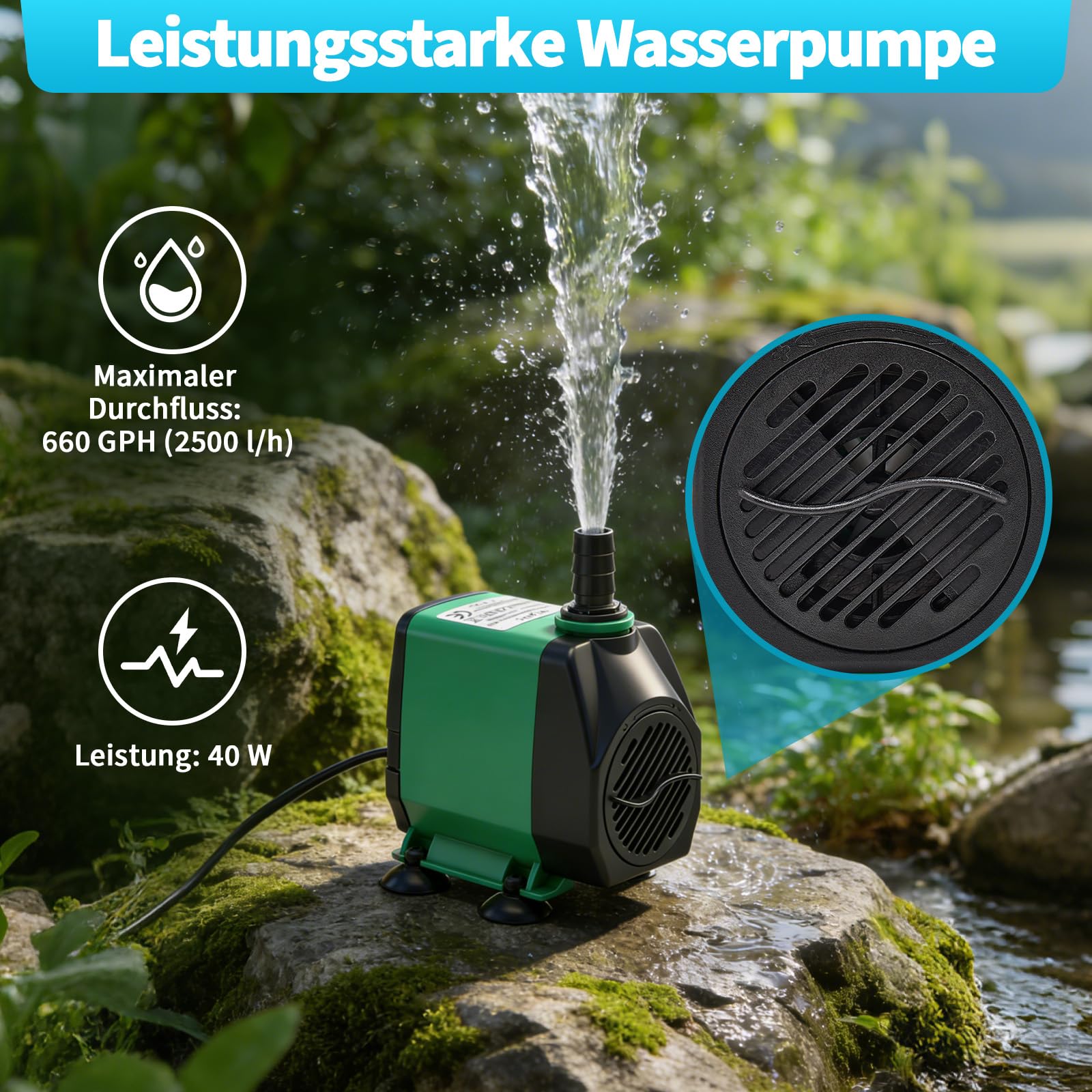 12'' Pool Wasserfall Spillway mit 45W Pumpe 3000L/H Edelstahl-Teichbrunnen, Bunte LED beleuchtete Outdoor-Springbrunnen, Wasserfluss Spillway Set 30cm für Koiteich, Schwimmbad, Garten