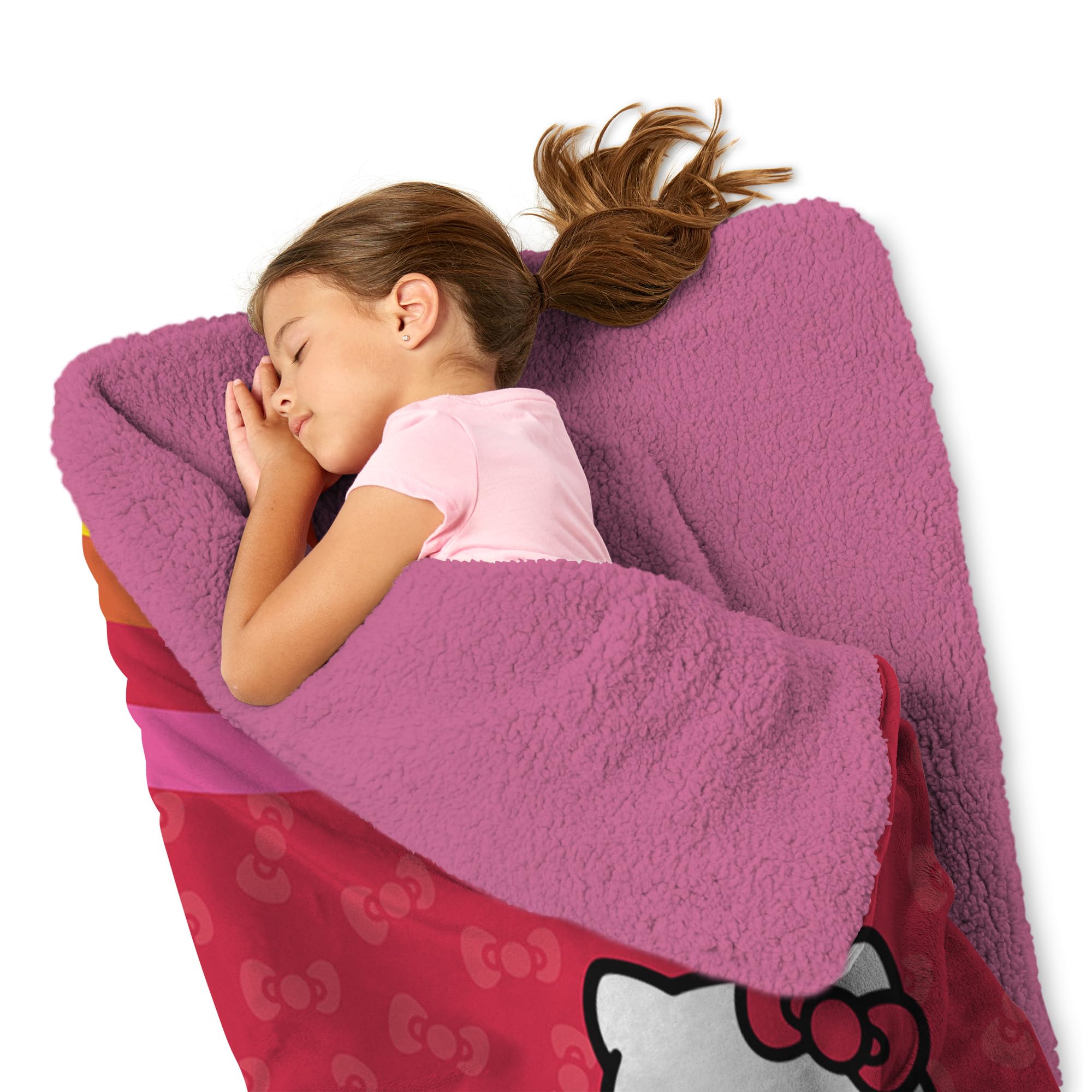 Northwest Sanrio Hello Kitty Pink Pride Schlafsack, Seiden-Touch, Sherpa- Schlafsack, gemütliches tragbares Übernachtungsset, Charakterschlafsack, 68 x 142 cm Sport & Freizeit