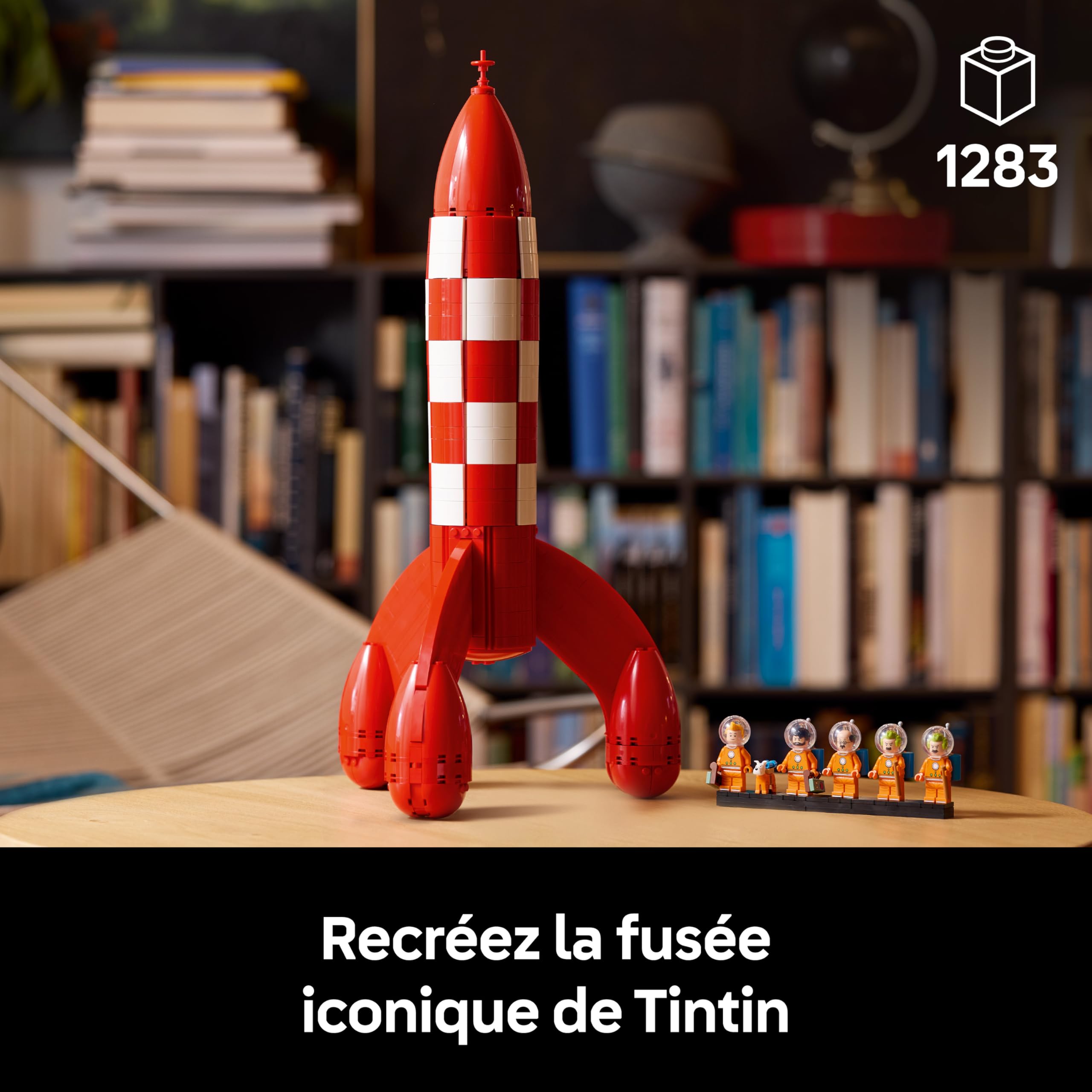 LEGO Ideas La Fusée de Tintin - Maquette de Navette Spatiale pour Adulte - Décoration de Bureau DIY avec 5 Minifigurines & Figurine de Milou Le Chien - Idée Cadeau pour Fans de Bande Dessinée 21367