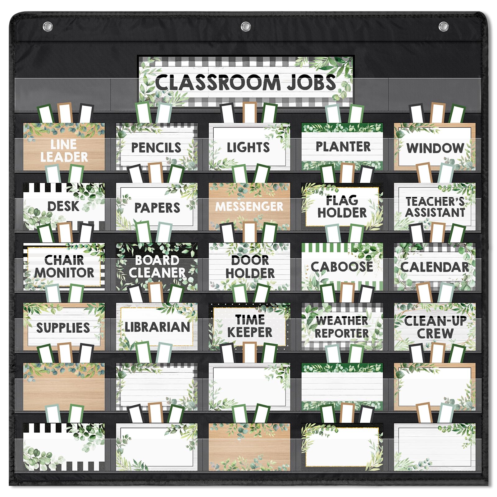 96 Pieces Farmhouse Classroom Jobs Pocket Chart Set Class Jobs Bulletin Board with Name Tags and Hook Teacher's Helper for First Day of School Back to