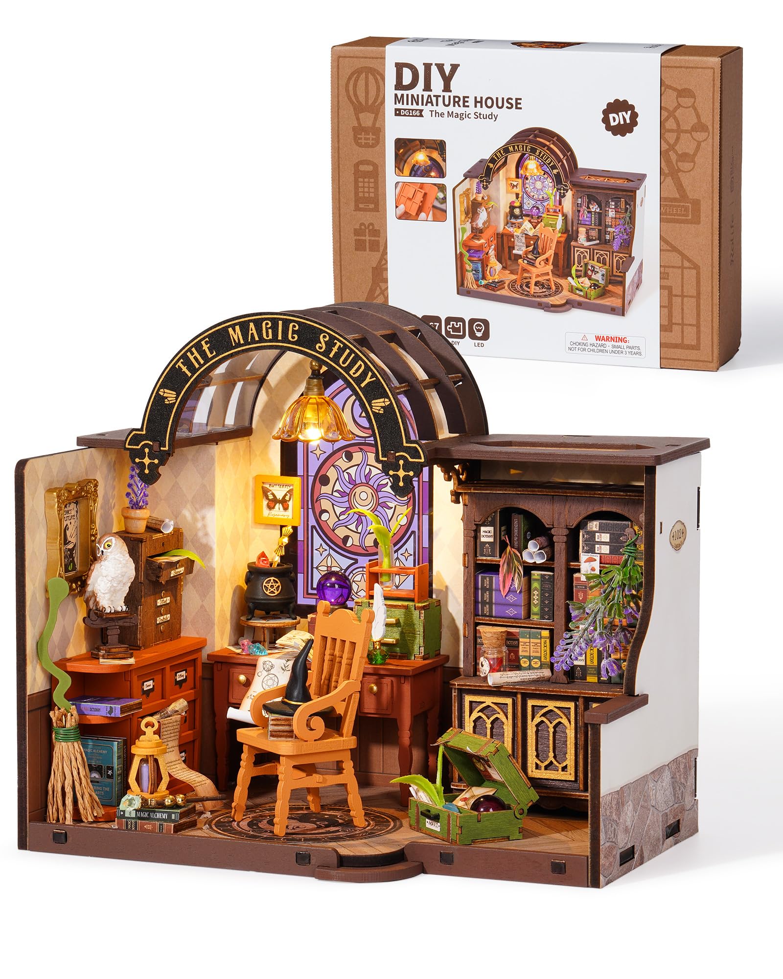 Robotime DIY Miniature House Kit, 1:18 Magic Study Diorama Dollhouse with LED Lights, 3D Wooden Puzzle for Adults, Mother's Day Craft Gifts for Lovers