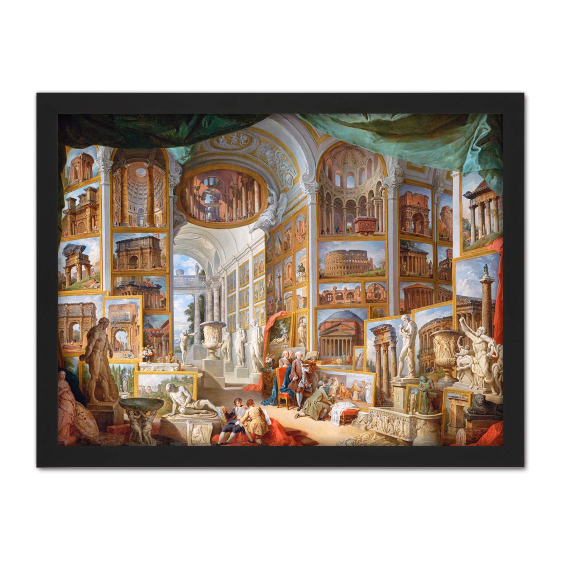 Panini Ancient Rome Monuments Allegory Painting - Large Framed Wall Art Print - Artery8 - Black - W18 x H24 inch