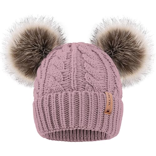 Arctic Paw Pom Pom Beanie Cable Knit Fleece Lined Winter Beanie Women Hat