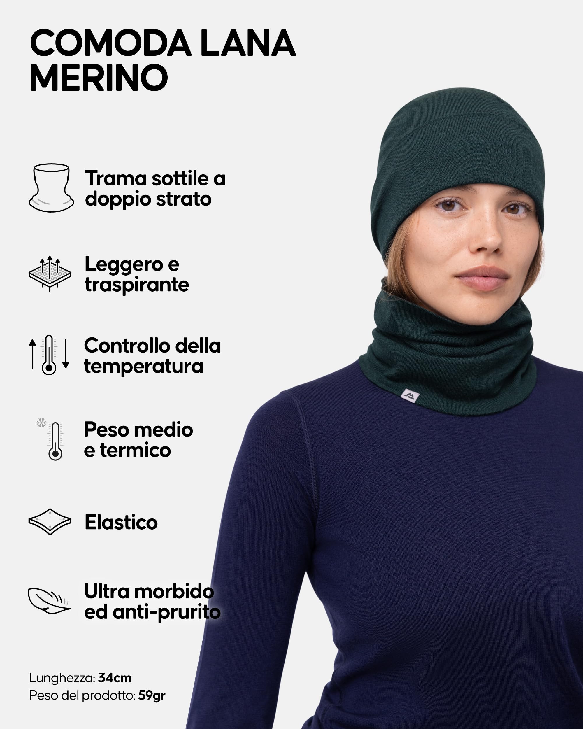 DANISH ENDURANCE Scaldacollo in Lana Merino per Uomo e Donna, Copricollo, Sciarpa, Coprifaccia Sportivo