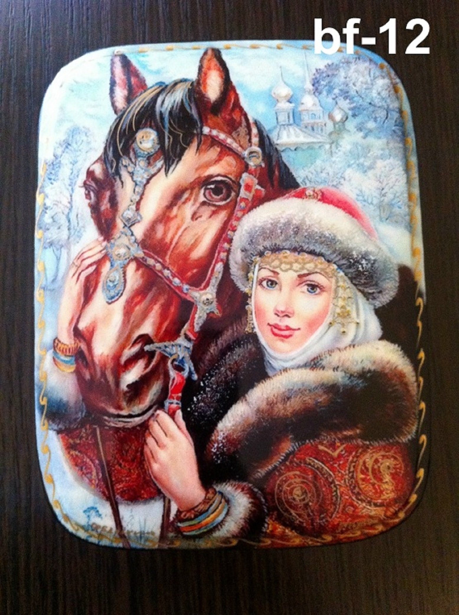Russian Lacquer Box Girl with Horse bf-12.RU