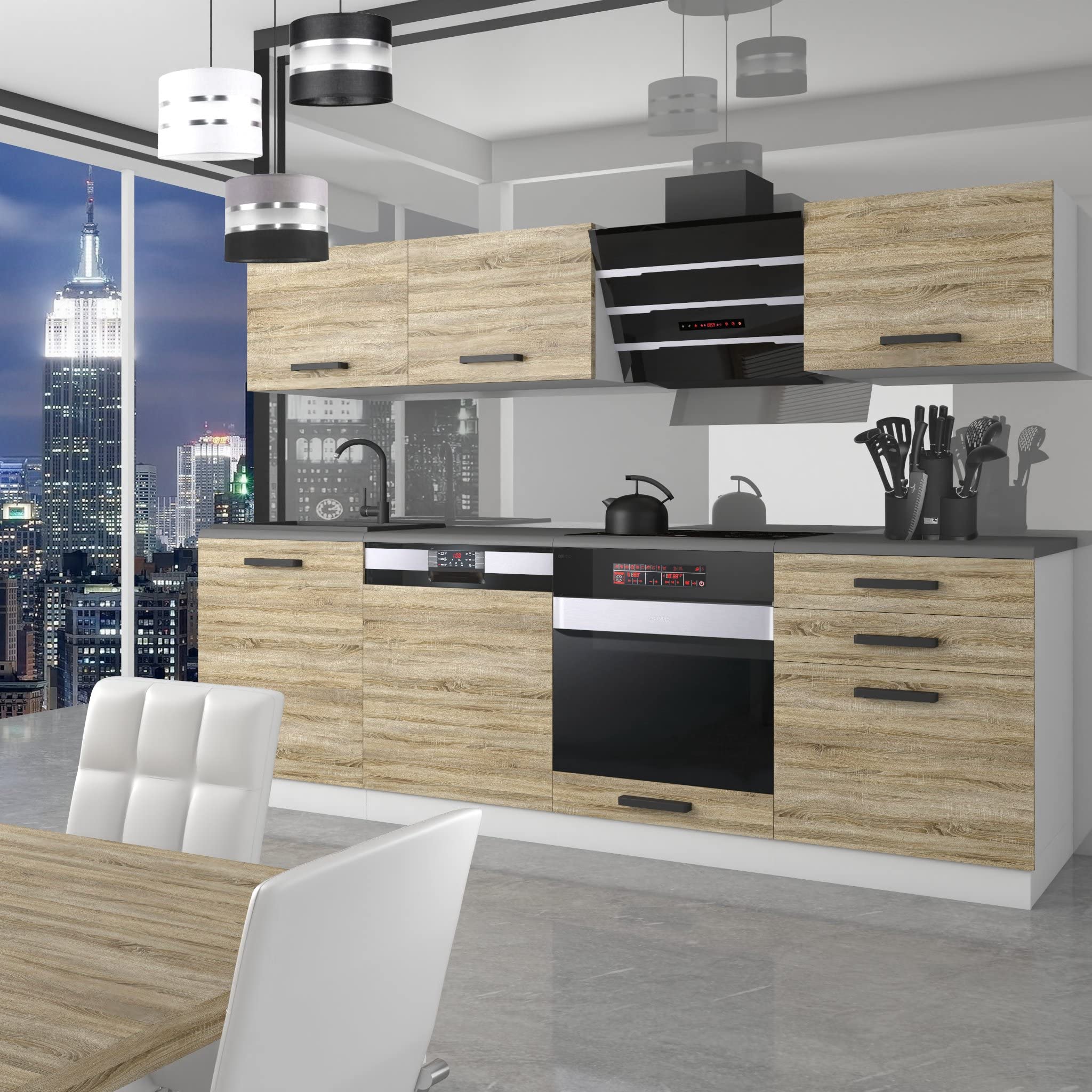 Belini Cuisine 240 cm Linda, sans Plan de Travail, Chêne Sonoma