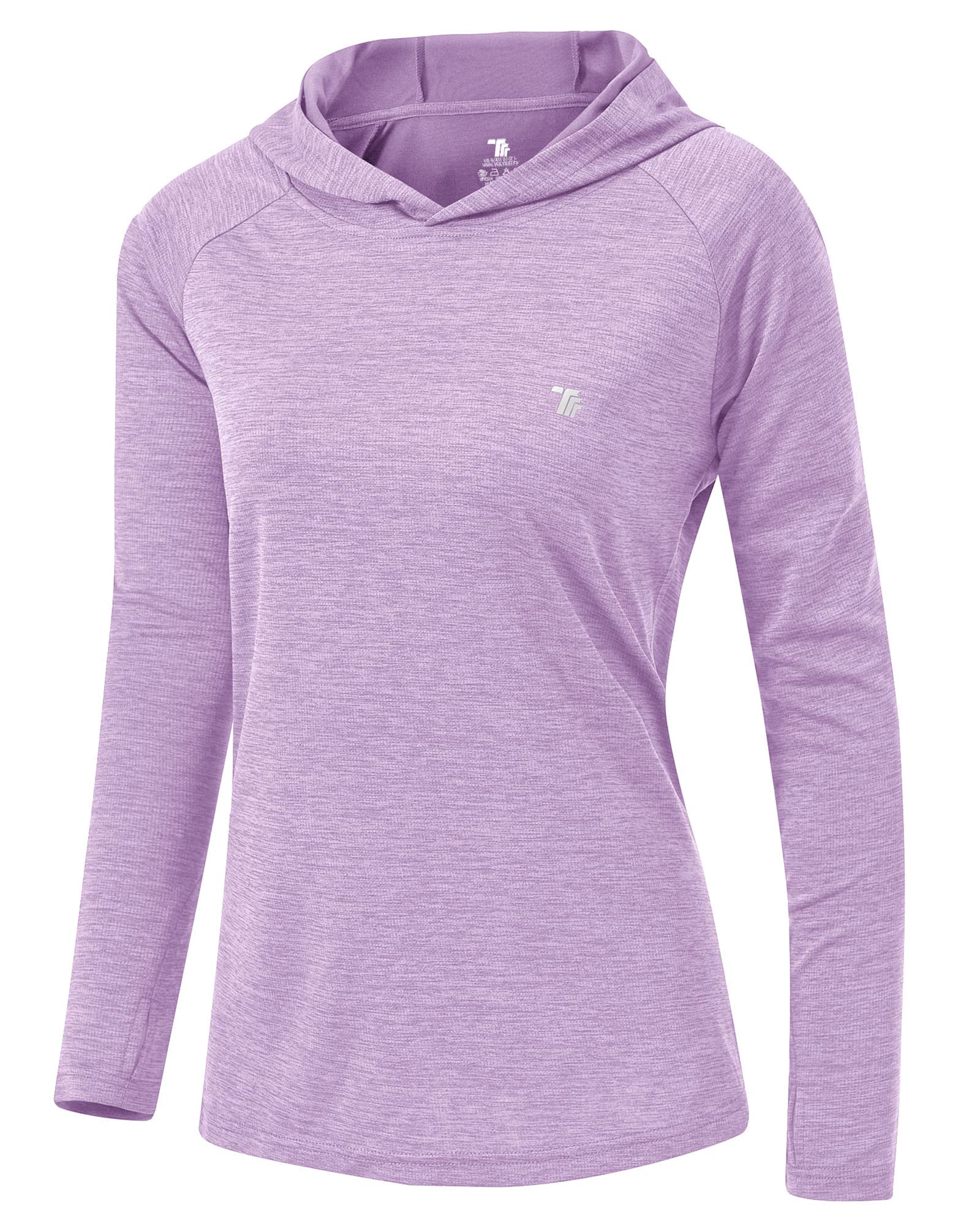 YSENTO Damen Laufshirt Langarm Sportshirt Funktionsshirt UPF 50+ Schnelltrocknend Gym Top Wandershirt Yoga Fitness Hoodie(Hellviolett,XS)