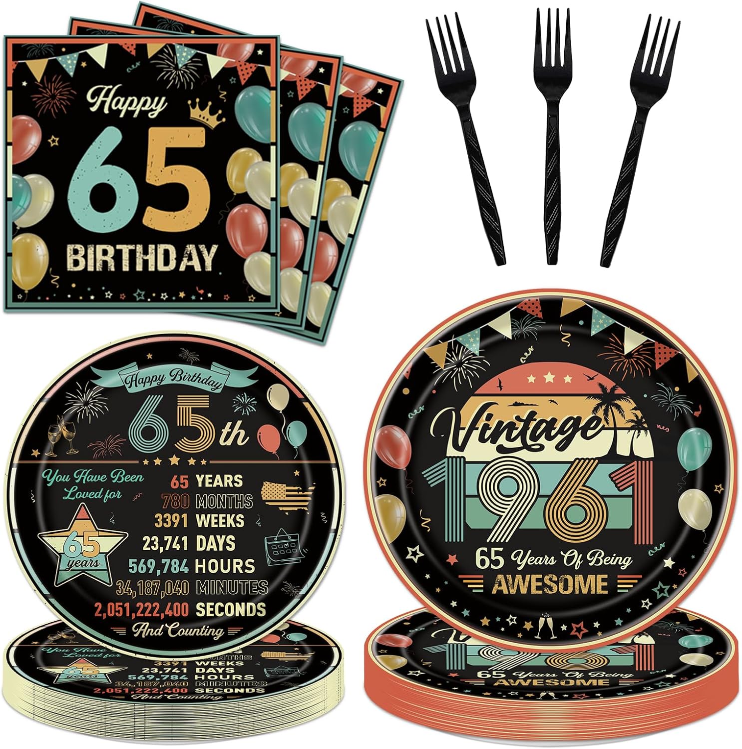 Vintage 50th Birthday Plates and Napkins, 96PCS Back in 1976 Birthday Party Decorations Supplies for Women Men, Colorful Cheers to 50 Years Disposable Tableware Set Serve 24
