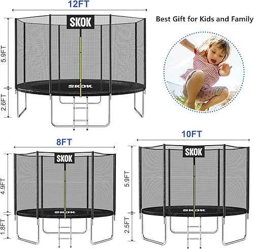 Miniatura 7 de SKOK Trampolines 8FT 10FT 12FT 14FT 15FT Trampoline with Enclosure, Outdoor Trampoline for Kids and Adults with Basketball Hoop, ASTM Approved, with
