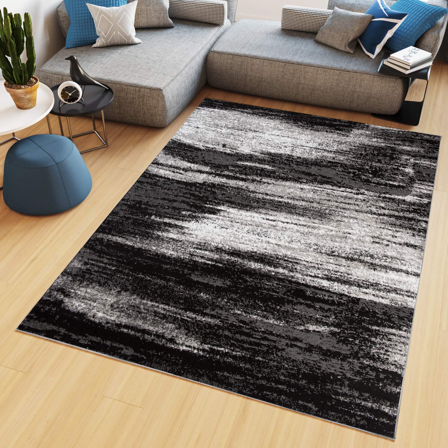 TAPISO Maya Alfombra de Pelo Corto Resistente Suave Diseño Moderno Blanco Grafito Tonos de Gris Negro Alfombra de Salón Dormitorio Habitación Infantil 120 x 170 cm