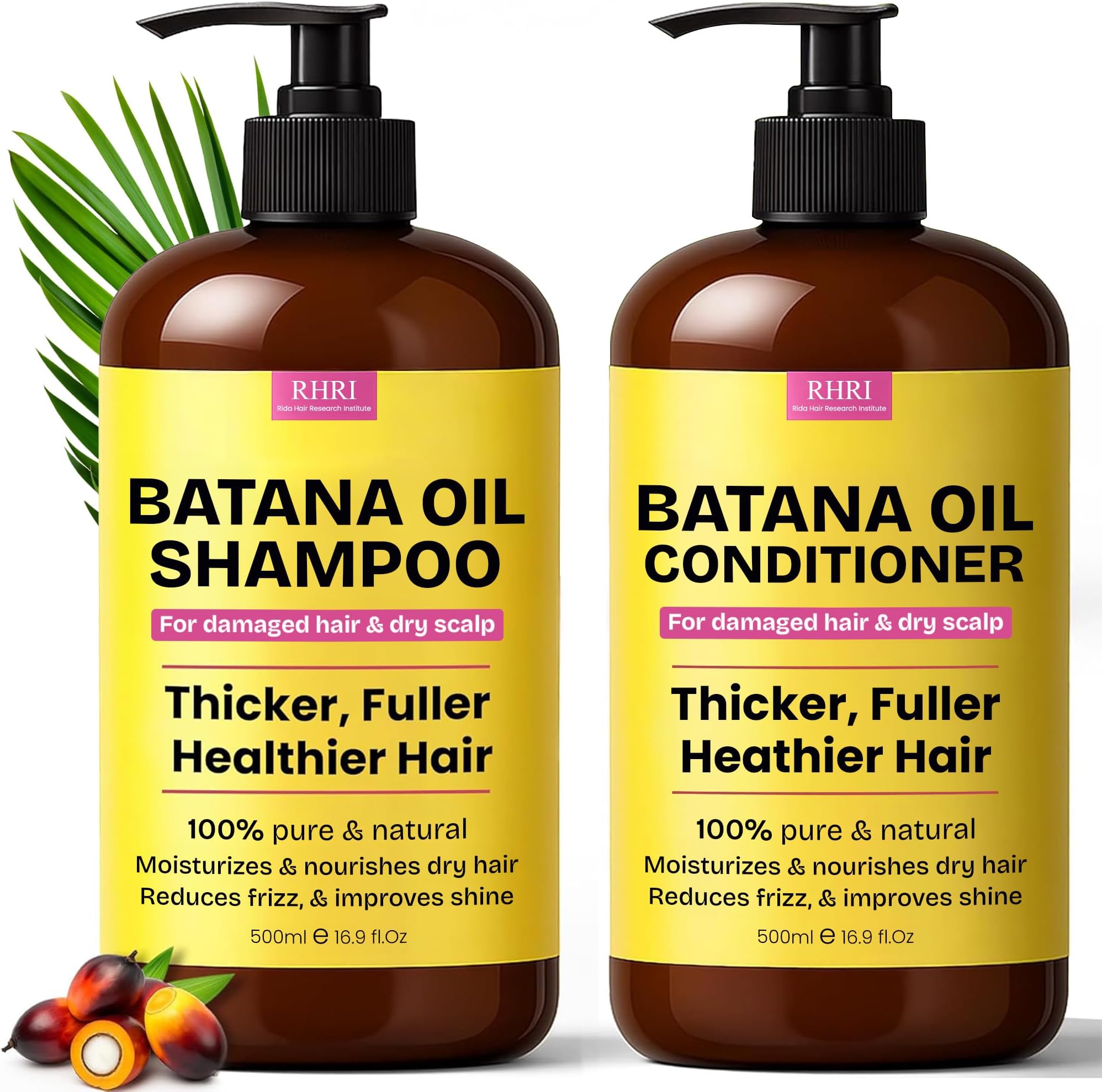 Batana Oil Shampoo and Conditioner Set | Raw Organic Batana Oil for Hair Growth | Clarifying & Thickening Treatment for Thinning Hair | Shampoo and Conditioner for Men & Women