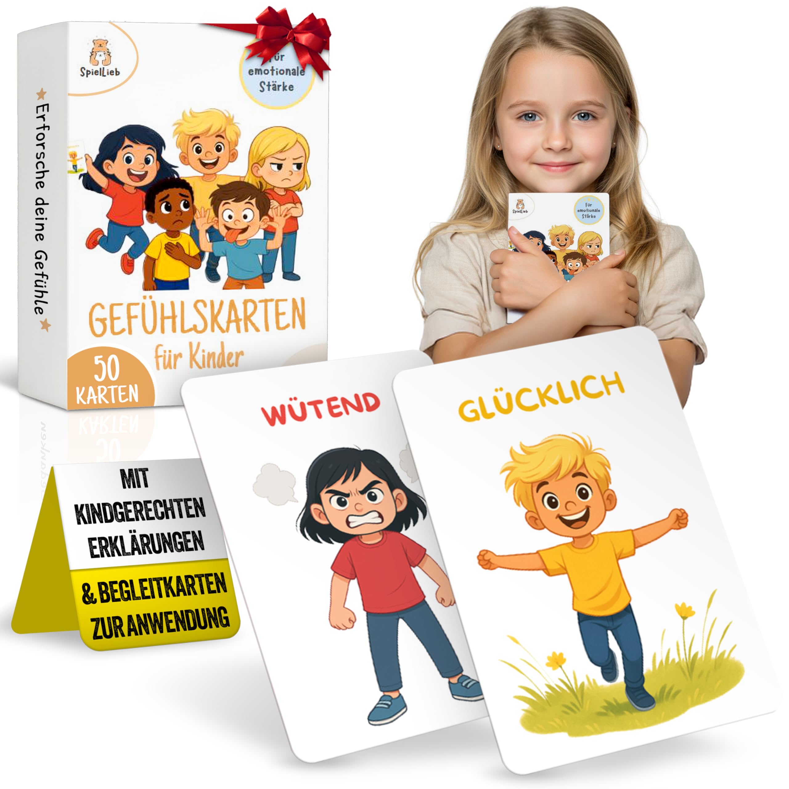 SpielLieb® Gefühlskarten für Kinder zur Selbstregulation Kinder mit 50 Emotionskarten für Gefühle und Achtsamkeit ideal für Kindergarten und Grundschule fördert emotionale Stärke und Empathie