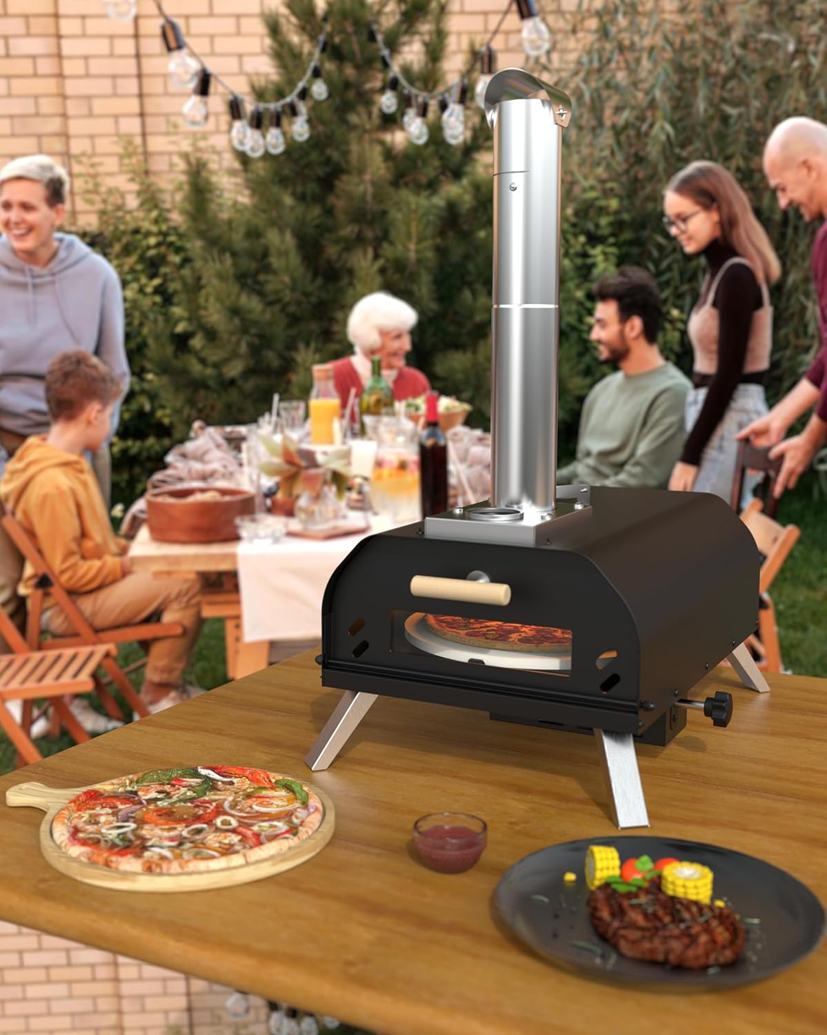Horno de pizza para exteriores de 12 pulgadas, horno de pizza de pellets de madera con piedra giratoria de 360, estufa de pizza porttil exterior, horno de pizza de mesa para patio trasero, camping,