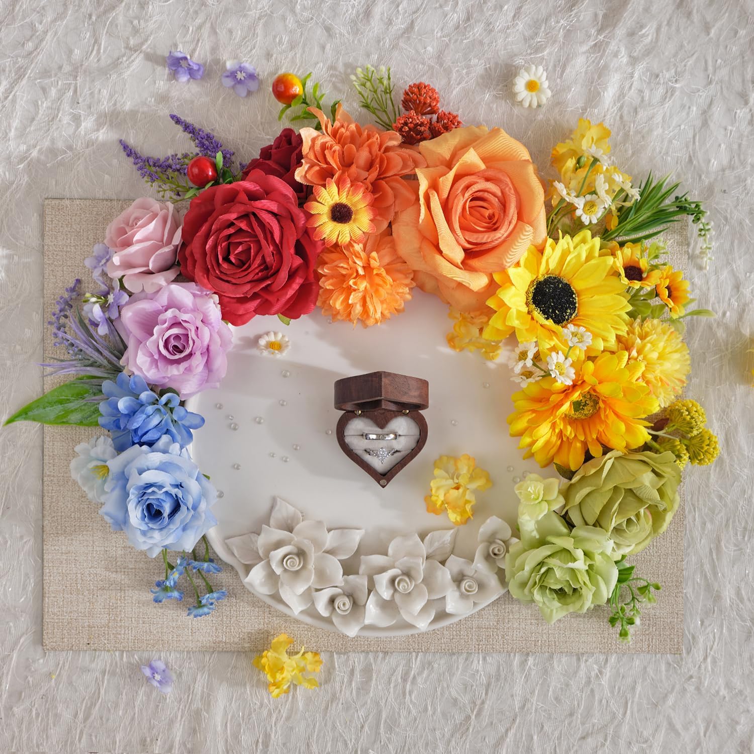 TINGE TIME Fake Flowers Artificial Flowers Peonies Bulbous Chrysanthemum Daisy Hydrangea Sunflower Violets Dahlia Daffodils Epiphyllum Orchid Cherry Blossom Camellia Leyaron (Rainbow Colorful) - Image 4