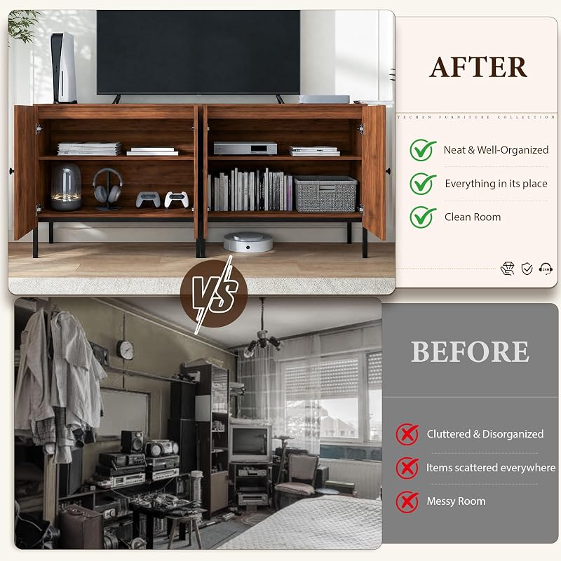 Brafab Fluted TV Stand with Storage, Modern Entertainment Center, Walnut image 5