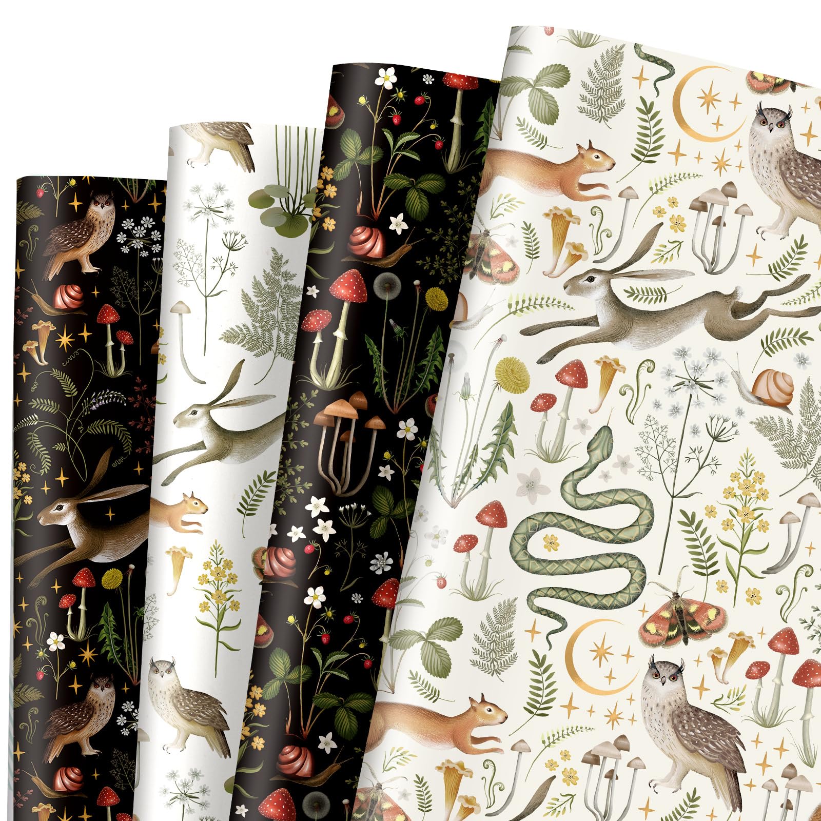 AnyDesign 12 Sheets Vintage Wrapping Paper Animals Mushroom Gift Wrap Paper Bulk Folded Flat 4 Designs Retro Botanic DIY Craft Art Paper for Party Wrapping Supplies, 19.7 x 27.6 Inch