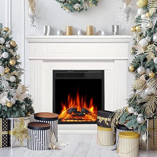 Miniatura 7 de R.W.FLAME Repisa eléctrica para chimenea de madera, chimenea independiente, espacio del hogar jaspeado, llama LED ajustable, control remoto, 750