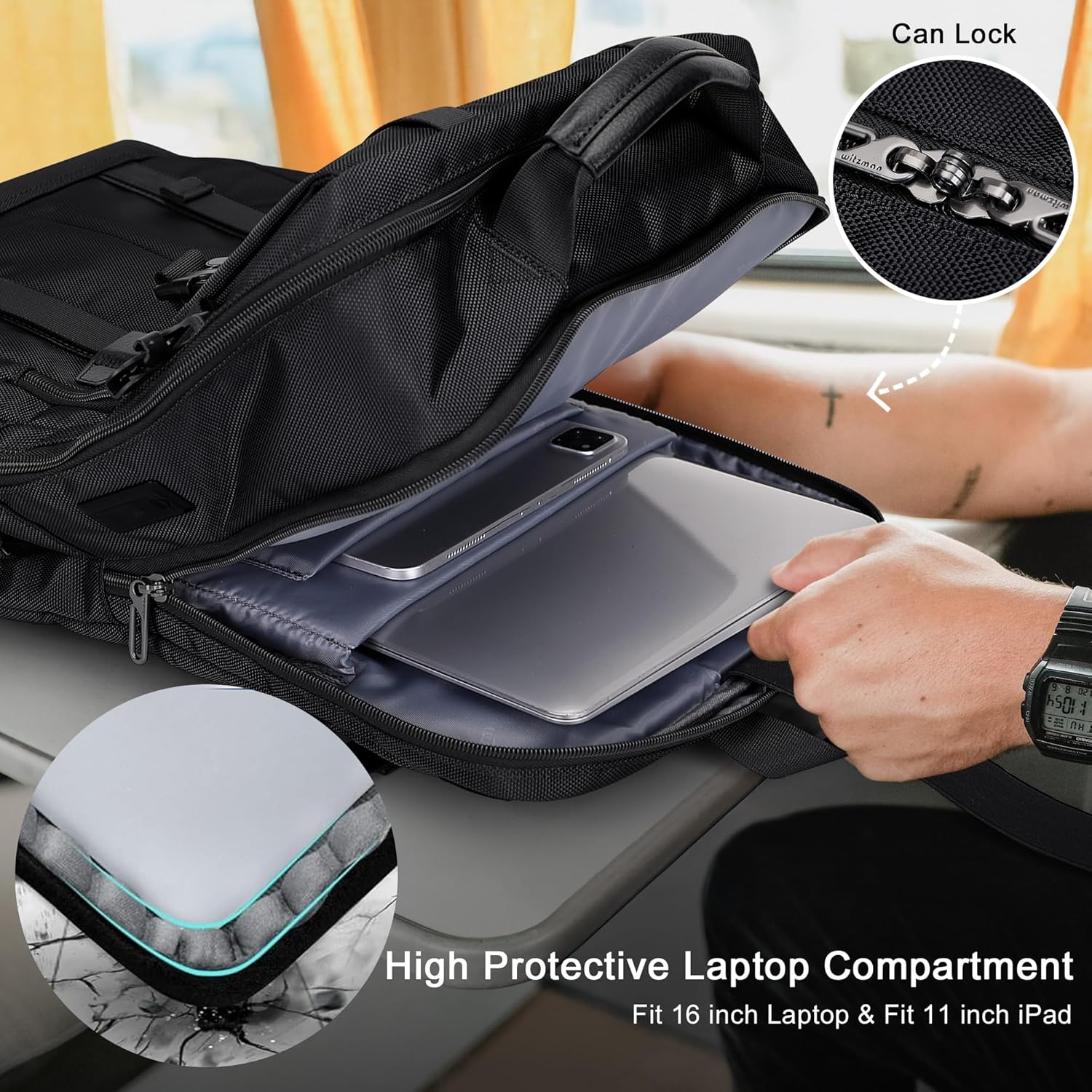 WITZMAN Travel Laptop Backpack for Men Fit 16 inch Computer Carry-on Airline Approved with USB Charging Port(B716 Black) - Image 4