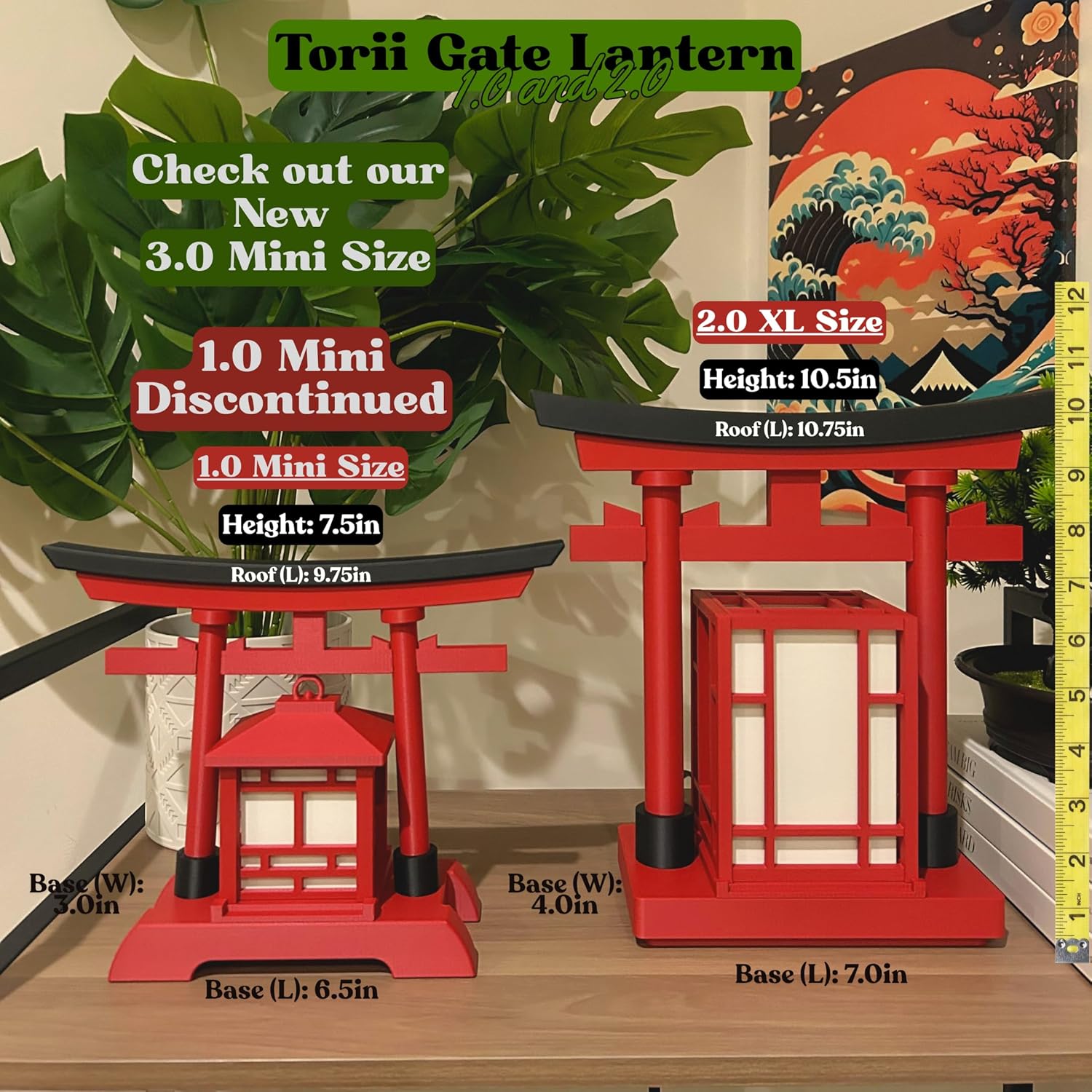 Japanese Torii Gate Lantern 2.0 XL - Exquisite Japanese Decor for Home and Room | Unique Desk Lamp and Table Lamp Design | Mini Japanese Lantern Transforms Any Space (Crimson Red (2.0 XL) - Cordless)