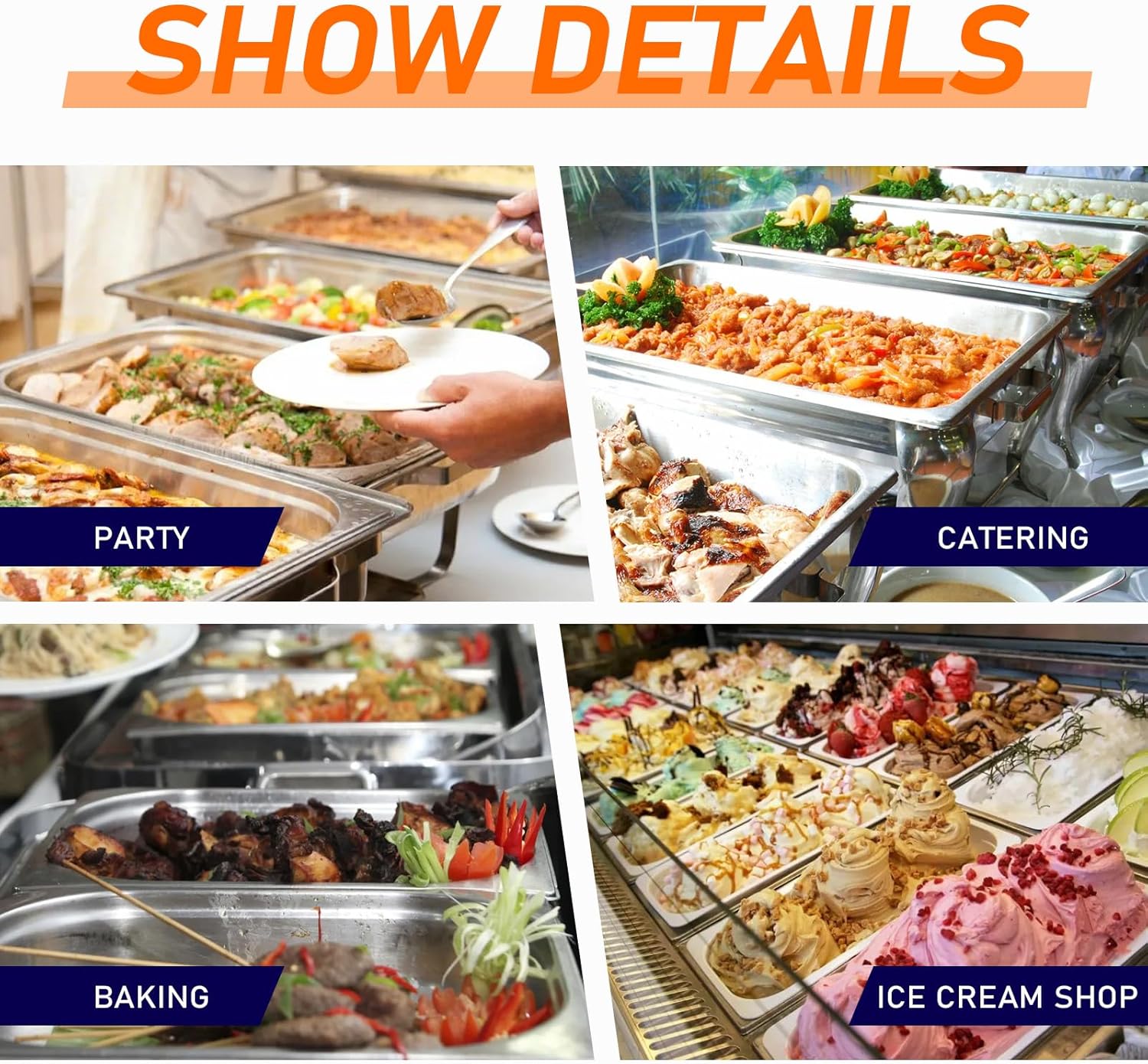 4 Pack Hotel Pans with Lids, 1/2 Size Anti-Jam Steam Pan, 2.5 Inch Deep Stainless Steel Steam Table Pans, Commercial Table Catering Storage Food Pan for Party, Hotel, Restaurant, Cafeterias, Buffet - Image 6