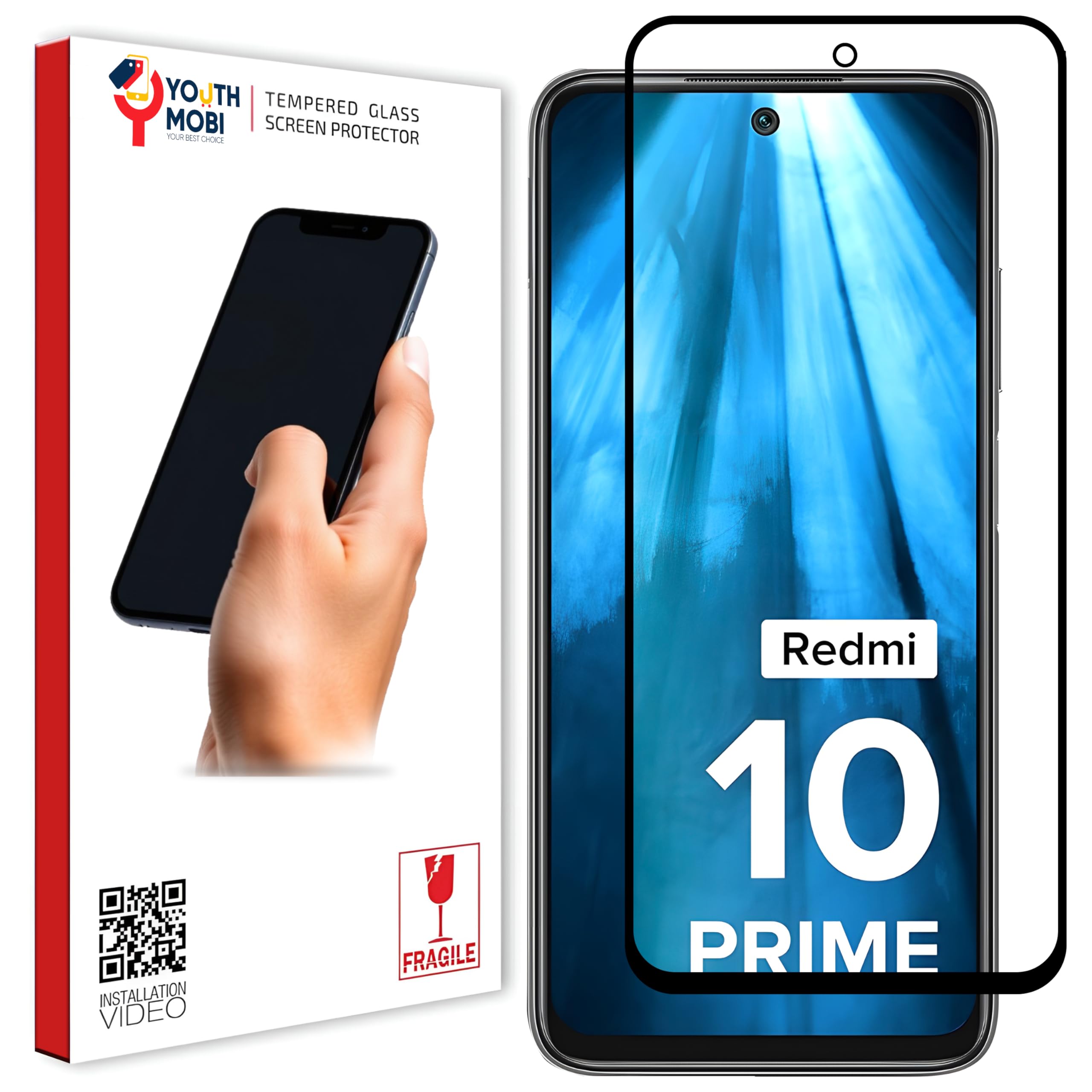YOUTH MOBI Tempered Glass Screen Protector Compatible For Xiaomi Redmi 10 Prime/Redmi Note 10T 5G / Poco M3 Pro With Edge To Edge Coverage And Easy Installation Kit For Smartphone