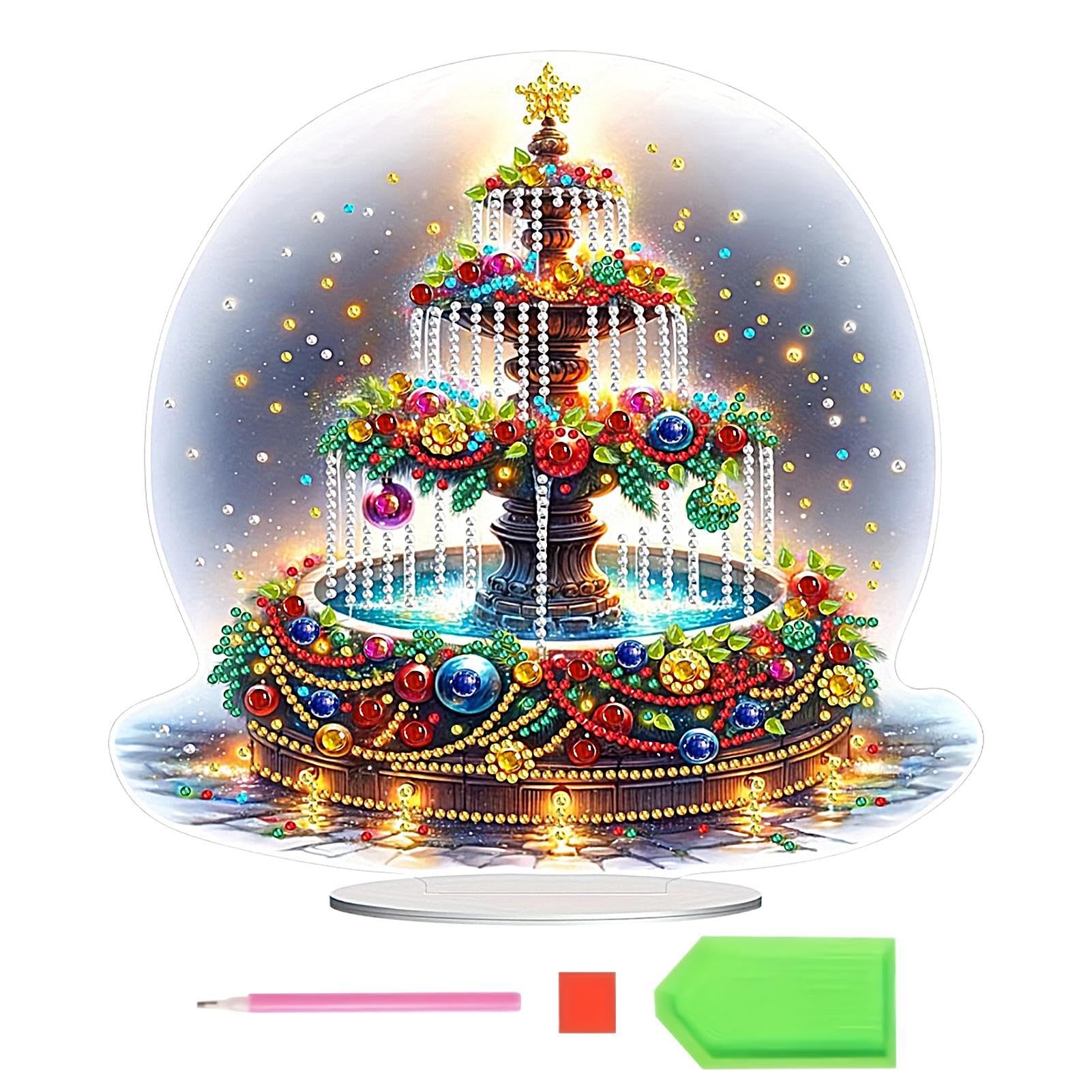 Decorazione natalizia con gemme - Kit di pittura artistica con gemme da | tavolo, ornamenti da tavolo con gemme a tema natalizio, ornamenti da scrivania per casa, soggiorno, arte con strass per adult