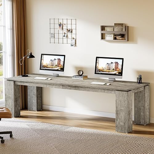 Miniatura 4 de Tribesigns Escritorio de oficina de madera para dos personas de 86 pulgadas, moderno escritorio doble para computadora, mesa de estación de trabajo