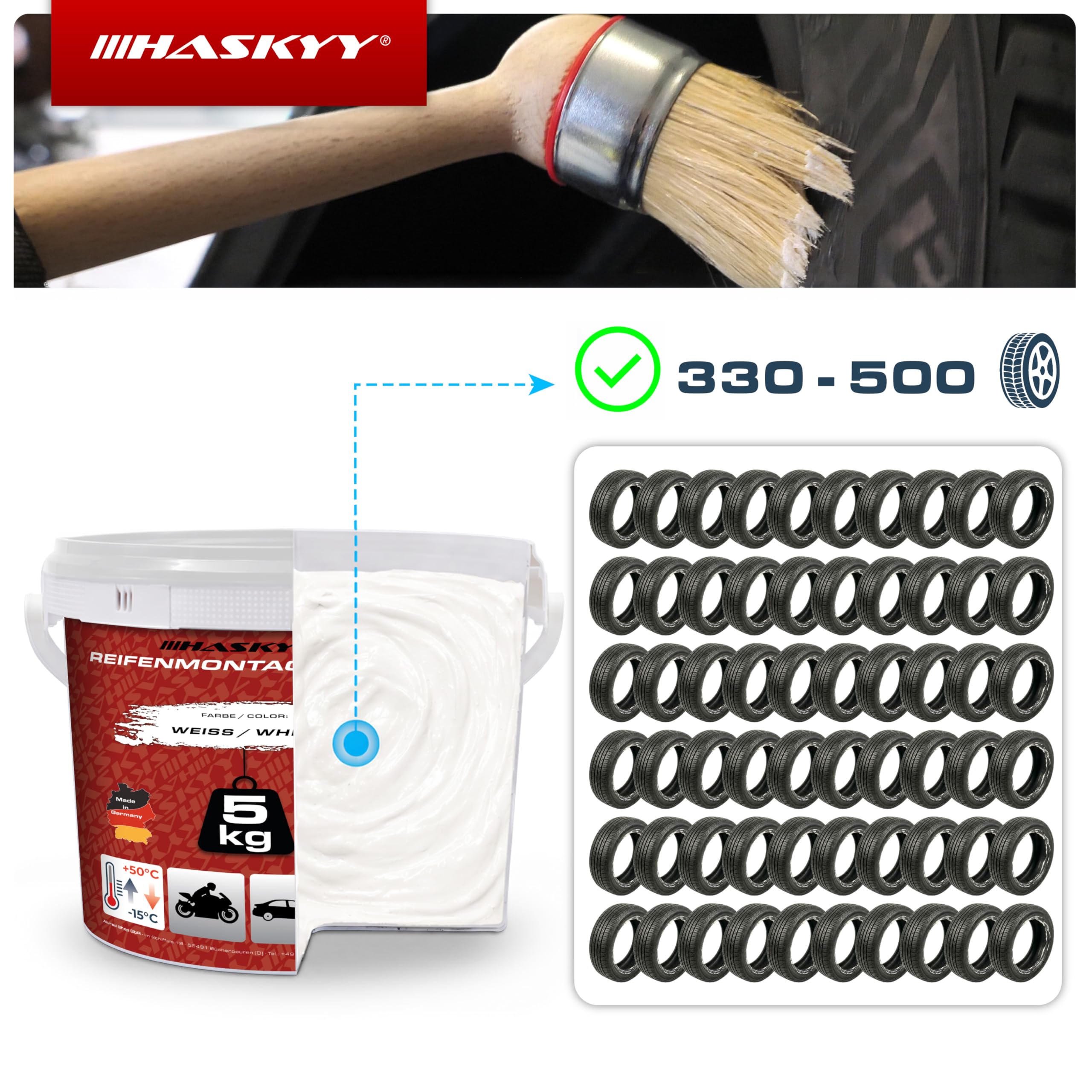 HASKYY Pasta per montaggio pneumatici 5 kg bianco con pennello