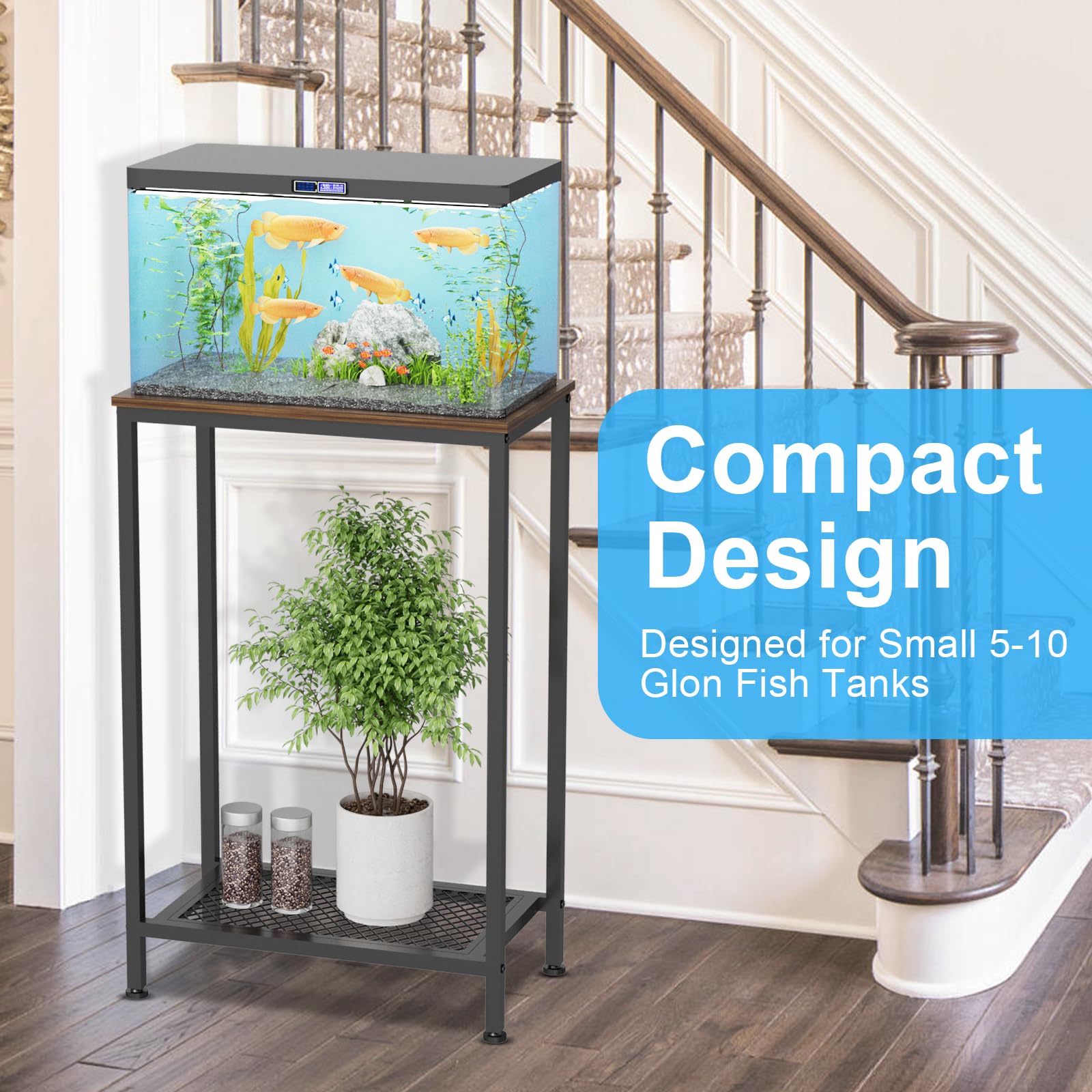 VyGrow Aquarium-Ständer, 2-stöckig, kleiner Aquariumständer, Schildkröten-Tankregal für Wohnzimmer, Geschäft, Büro, Belastung 158 kg, 53 x 30 x 81 cm, Schwarz