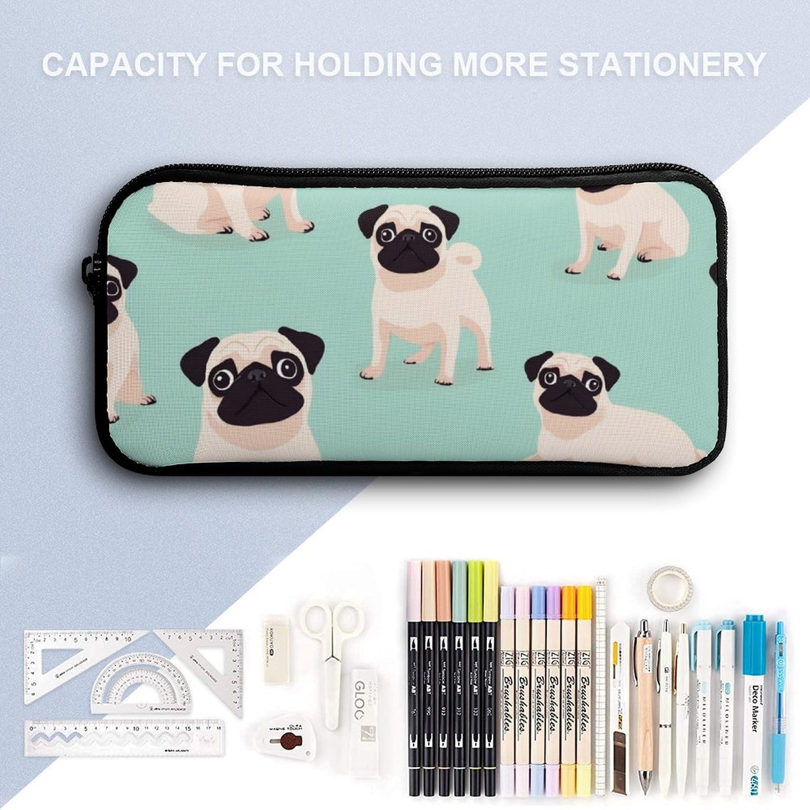 Ensemble sac à dos avec boîte à lunch, trousse de maquillage, motif carlin et sac de rangement