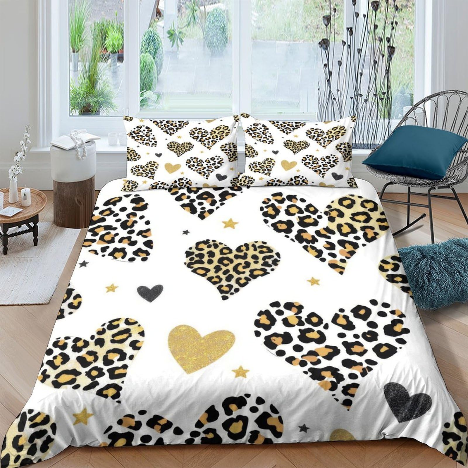 Ctjqhvkz Style-3 3D Printed Leopard Heart Fitted Sheet Microfiber Soft Bedroom Decor Mattress Cover For Home Dorm Guest Room Single（135X200cm）