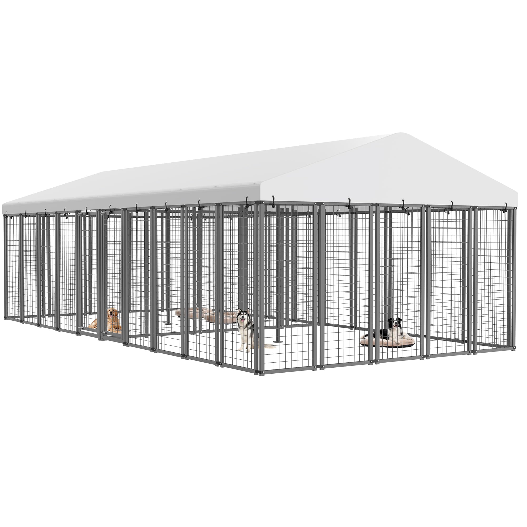 20x10 ft Outdoor Dog Kennel with Divider, Heavy Duty Dog Pen