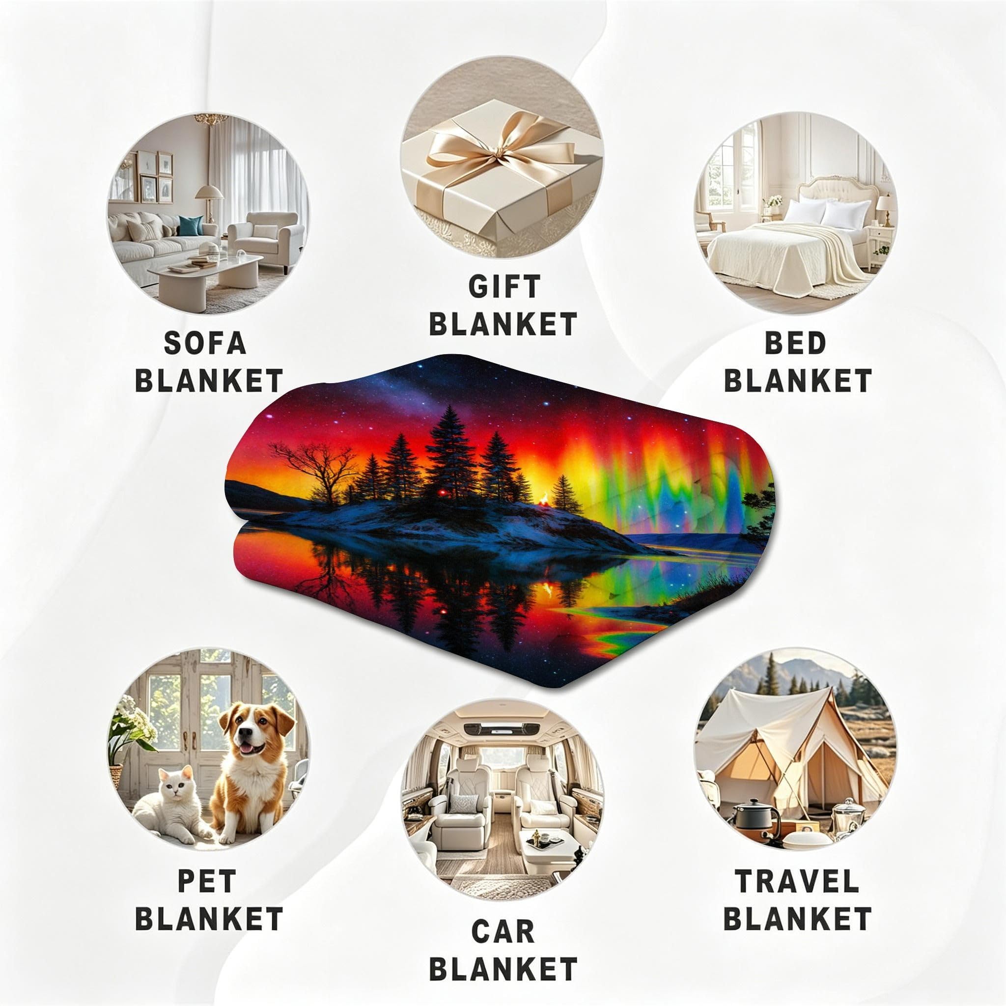 Manta Franela Sherpa 3D Aurora Colorida 240x260 para Cama 180-A224