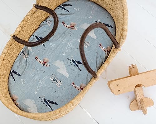 Miniatura 3 de Funda para cambiador de bebé, paquete de 2 unidades para niños, niñas (aeroplanos y nubes de acuarela), sábanas bajeras de primera calidad, funda