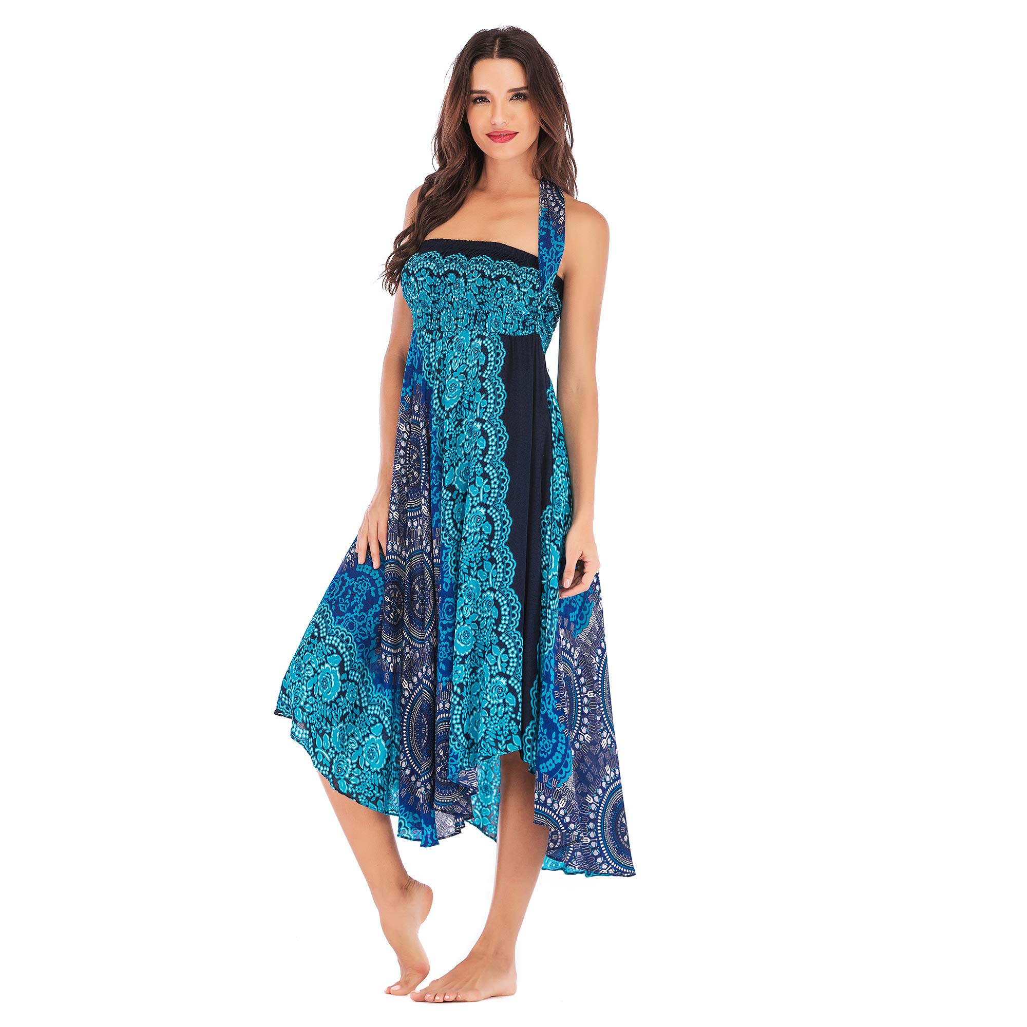 Jupe longue d'été pour femme - Robe de plage pour femme - Jupe d'été - Taille haute - Motif floral - Taille unique