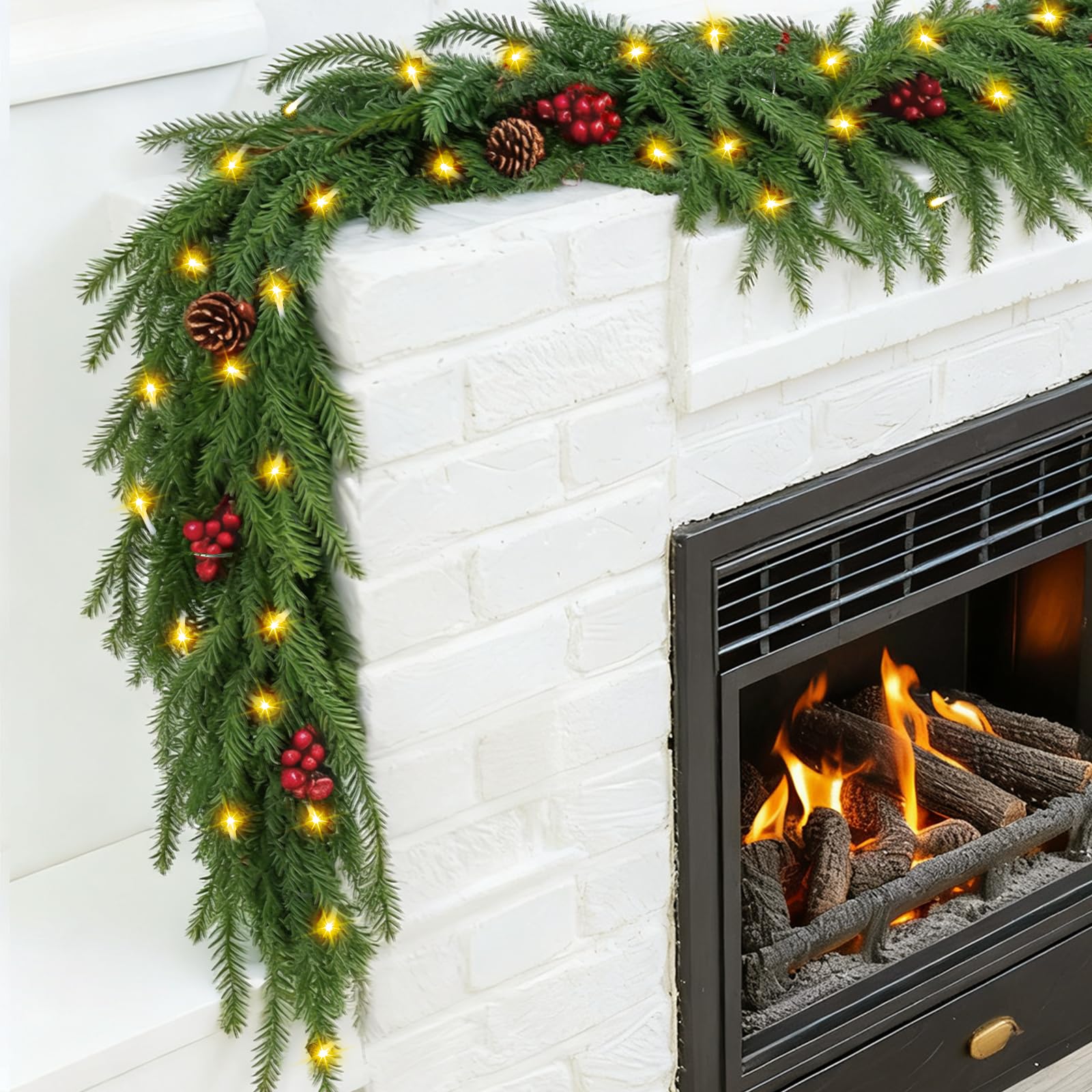 Guirlande de Noël en pin Norfolk lumineuse pour sublimer une table de fête sans encombre