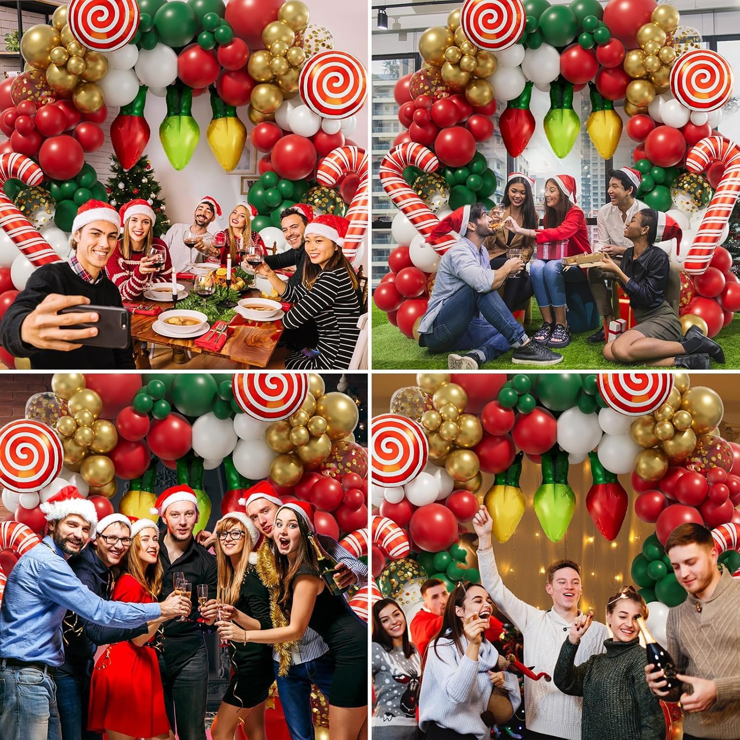 153PCS Christmas Balloon Garland Arch kit with Red Green White Candy Cane Xmas Gift Box Foil Red Cane Balloons for Christmas Party Decorations - Image 4
