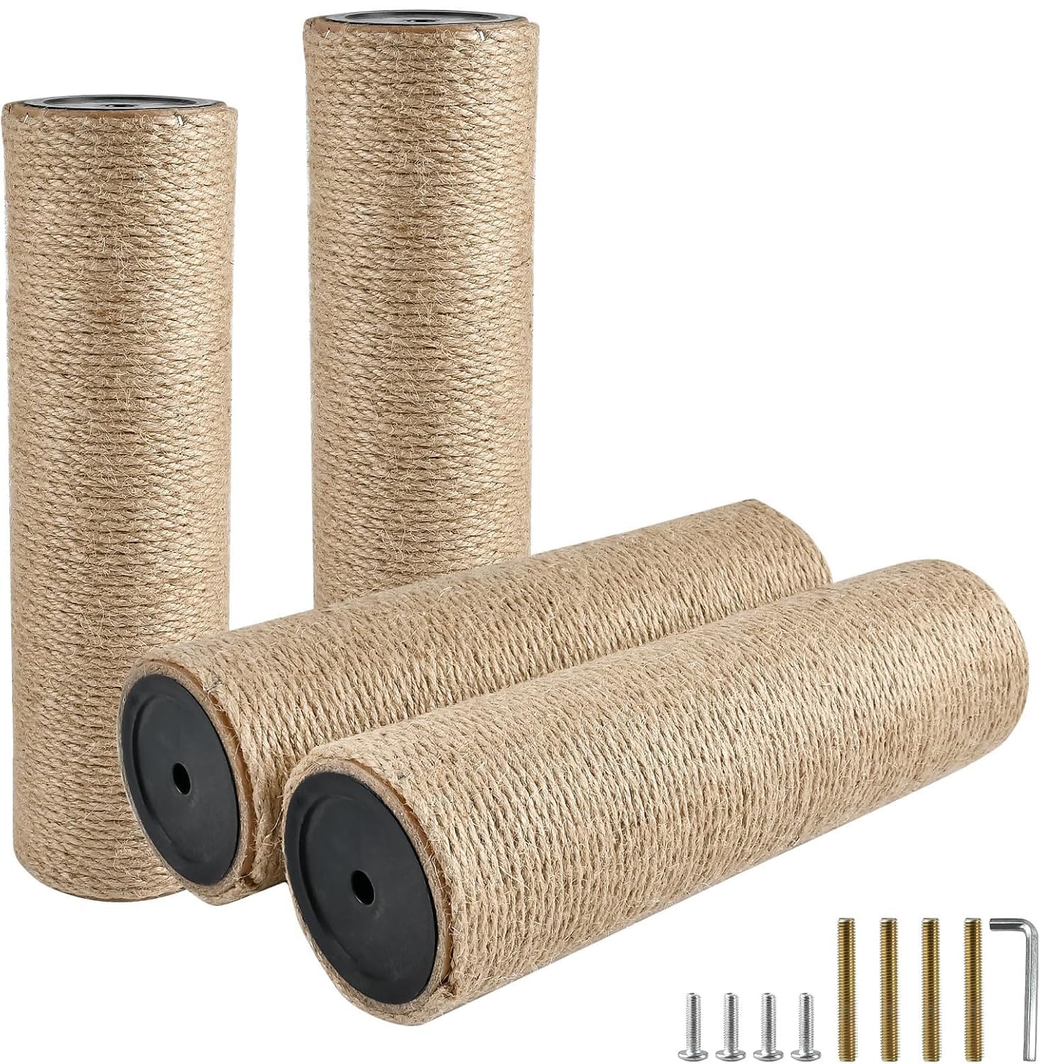 Lot de 4 griffoirs de rechange en toile de jute naturelle avec 8 vis M8 et 1 clé à molette pour l'intérieur, tour chaton (30 x 8,4 cm)