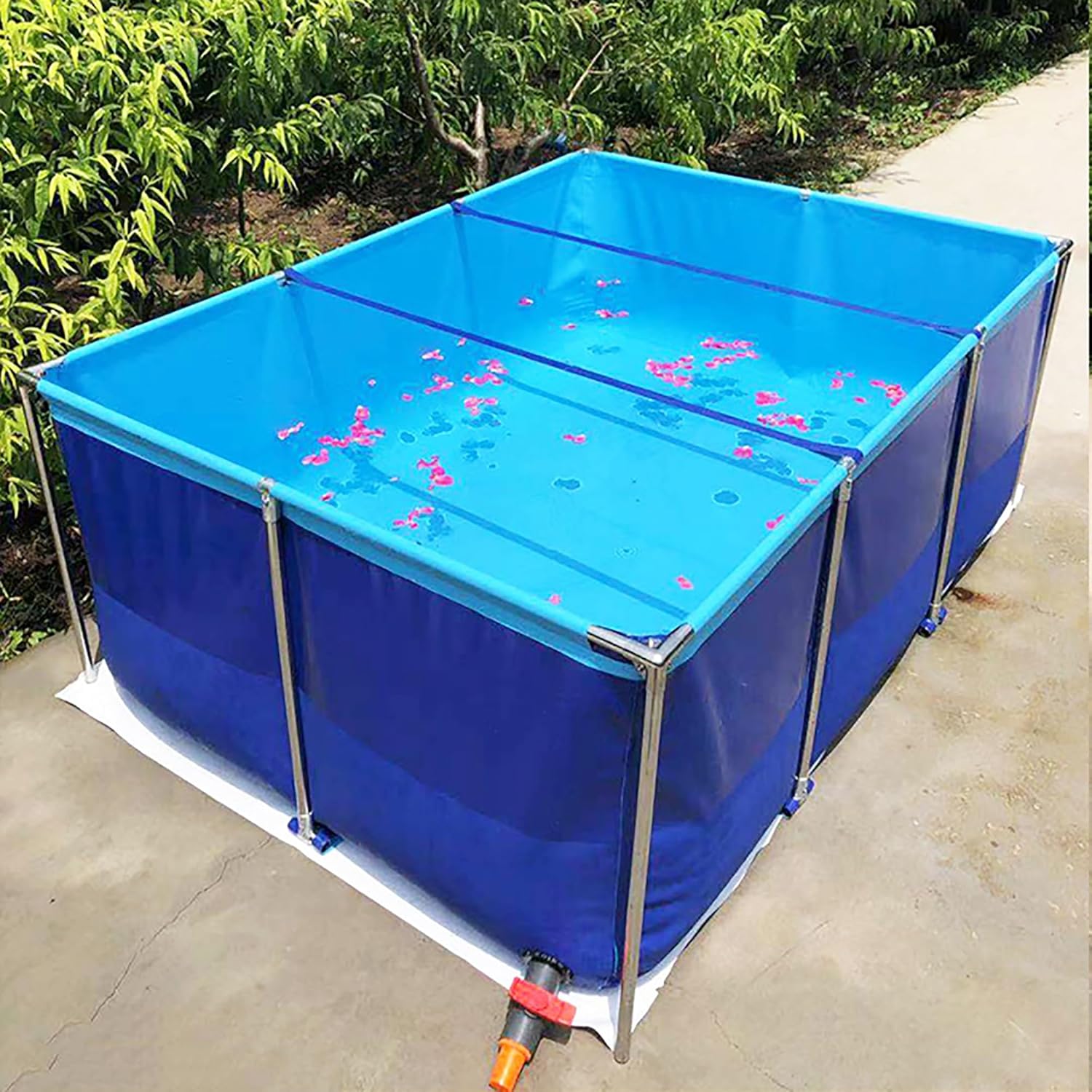 Koi Fish Pond - Large Collapsible Frame Swimming Pool, Durable Canvas Tarpaulin with Drain Valve, Outdoor Holding Tank for Aquatic Life, 200x150x60 cm