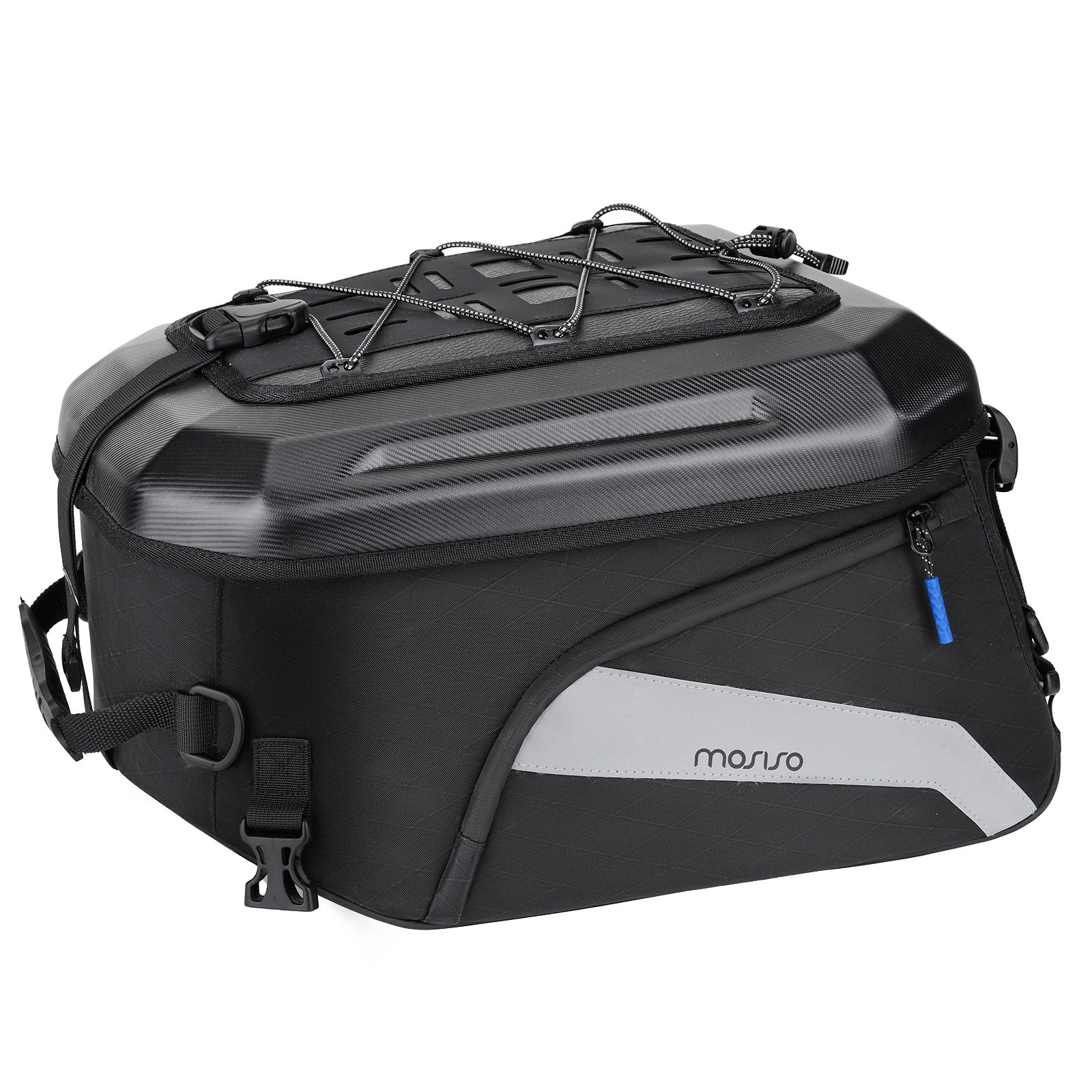 MOSISO Motorrad Hecktasche Cabrio Rucksack Motorräder Helmtaschen Erweiterbarem Fassungsvermögen 25L-35L, Motorrad Rücksitz Lagerung Gepäck Ausrüstung Tragetasche mit Griff&Reflexionsstreifen, Schwarz