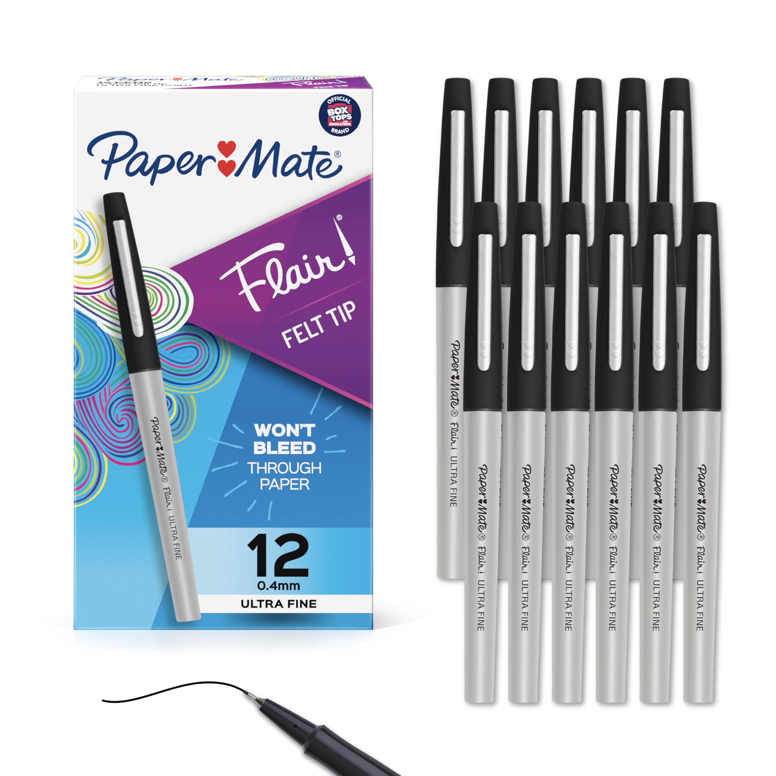 Paper Mate Flair Felt Tip Pens, Ultra Fine Point (0.4mm), Black, 12 Count, perfect for precise and expressive writing