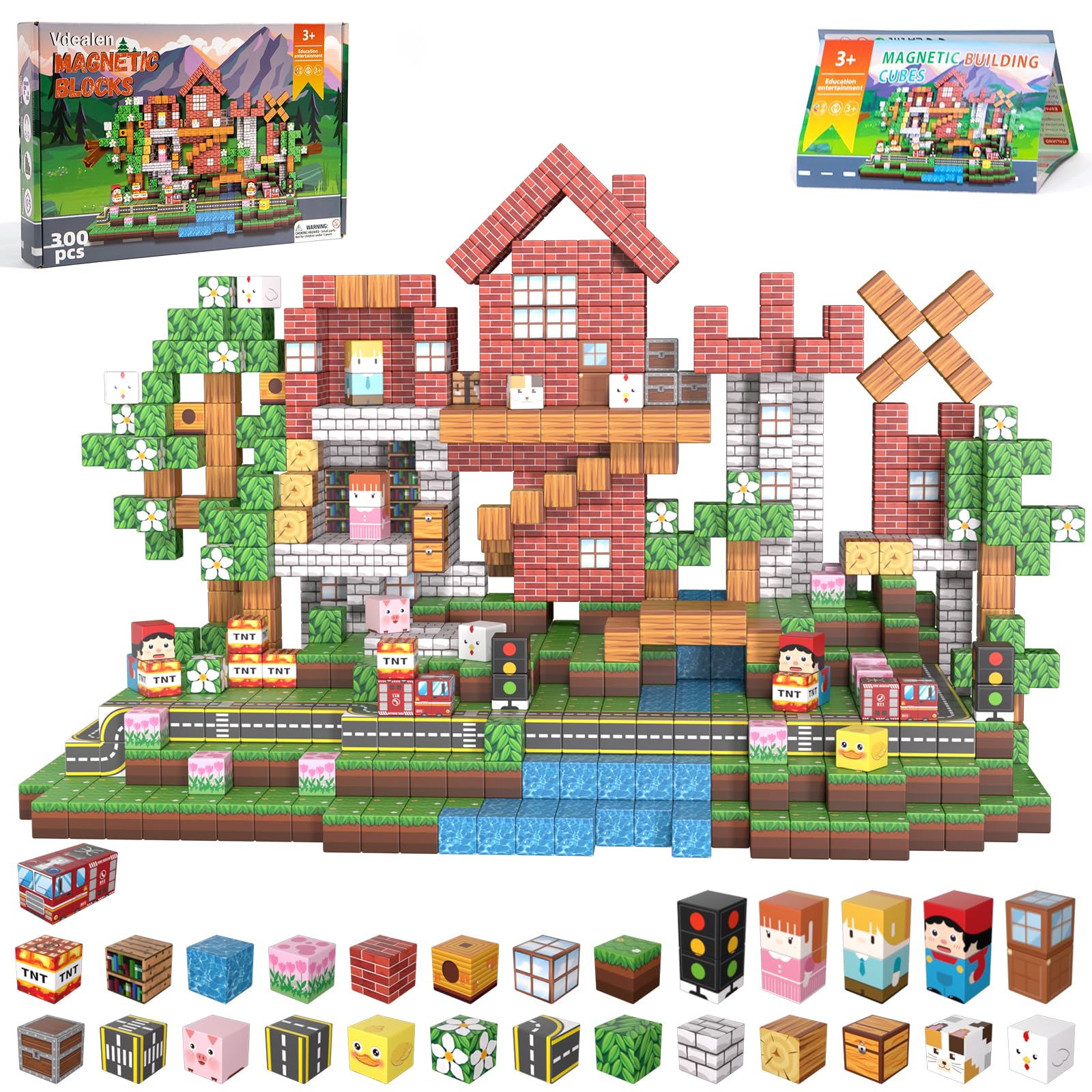 Vdealen 300 PCS Magnetische Bausteine, Stapelung Magnetwürfel Spielzeug für Kinder, STEM Montessori Sinnesspielzeug für Jungen und Mädchen Alter 4-12