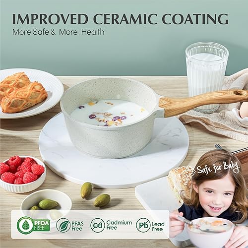 Miniatura 5 de SENSARTE Cacerola antiadherente de cerámica blanca con tapa, juego de 2+2.5 cuartos de galón, olla mediana con mango Stay Cool, cacerola compatible