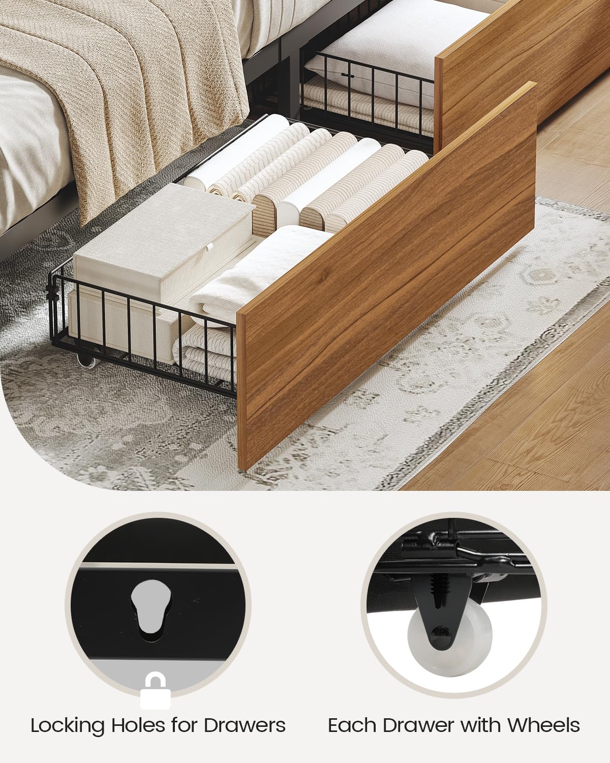 Amazon.com: OTMCOOUCH Queen Bed Frame with 4 Storage Drawers and 3