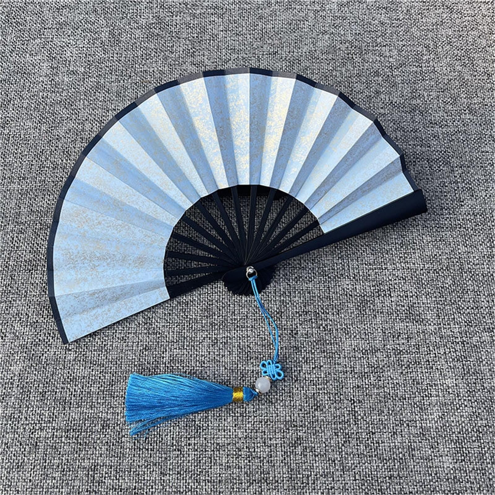 SXTYYH Mini Folding Hand Fan With Tassel, 4-6inch Classical Multicolor Gold Sprinkled Xuan Paper Handheld Fan for Women Foldable, Folding Fans for Line Dancing(5in,Blue A)