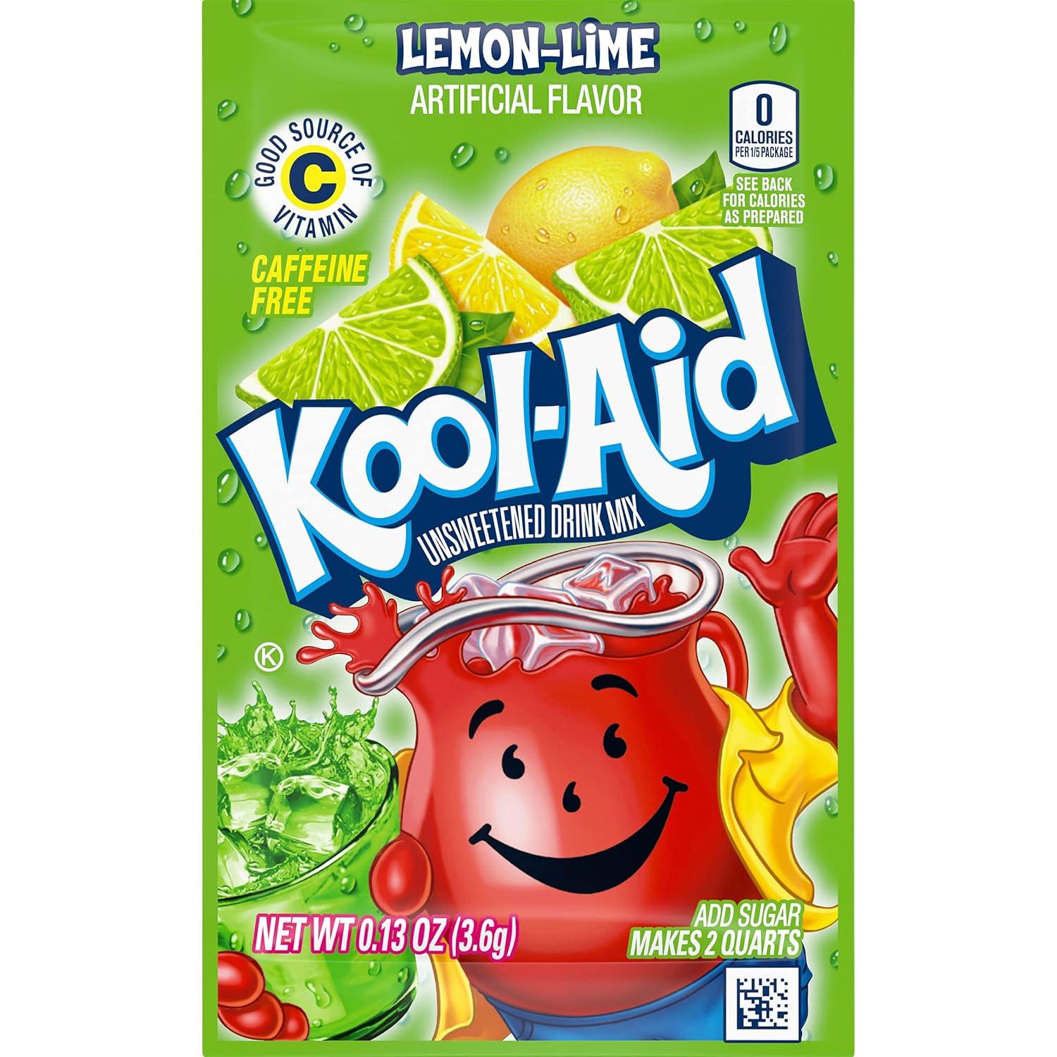 Kool-Aid Lemon-Lime Unsweetened Soft Drink Mix, 0.13-Ounce Packets (Pack of 96)