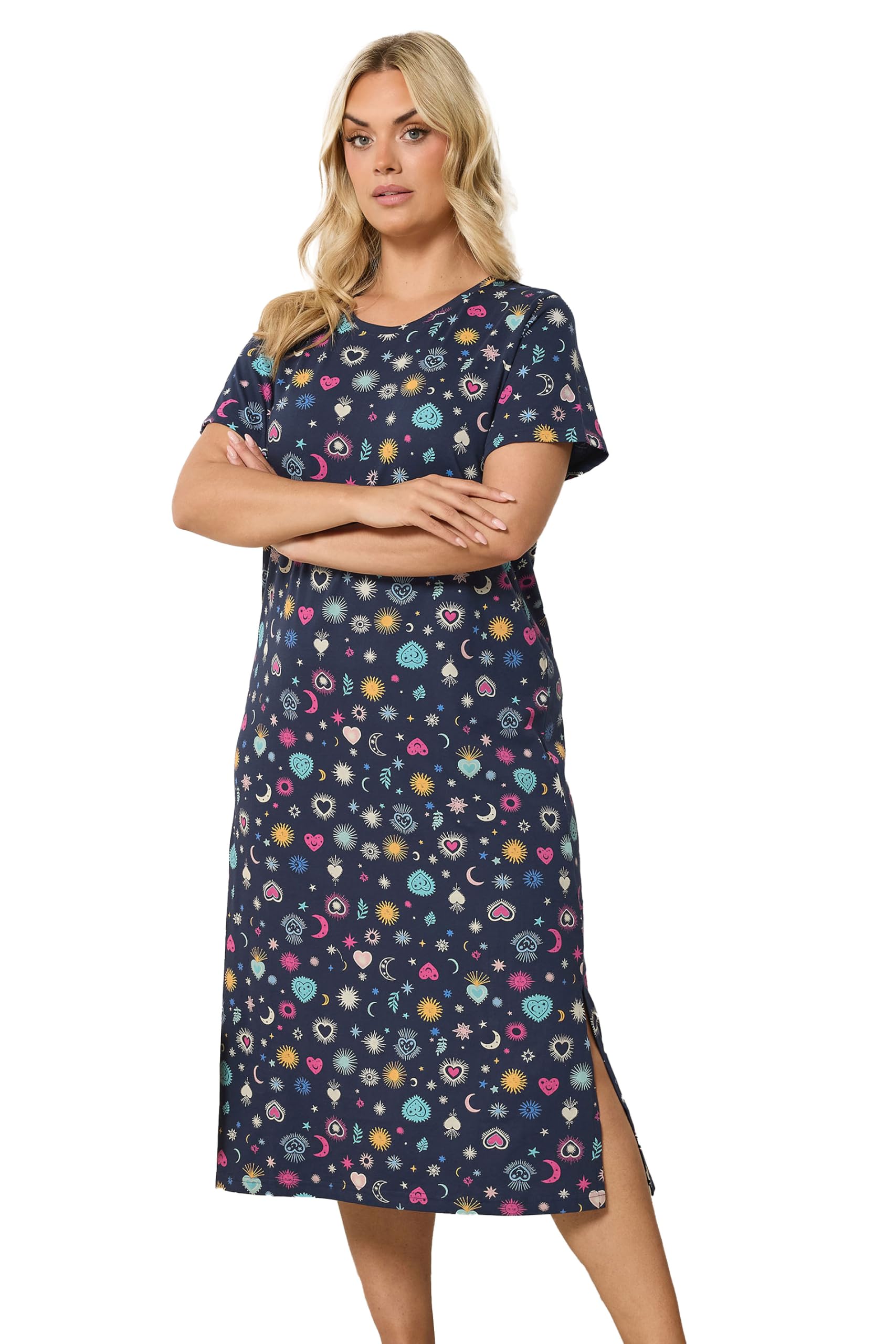 Yours Women's Celestial Midaxi Nightdress in Mid Navy | Size: 26-28