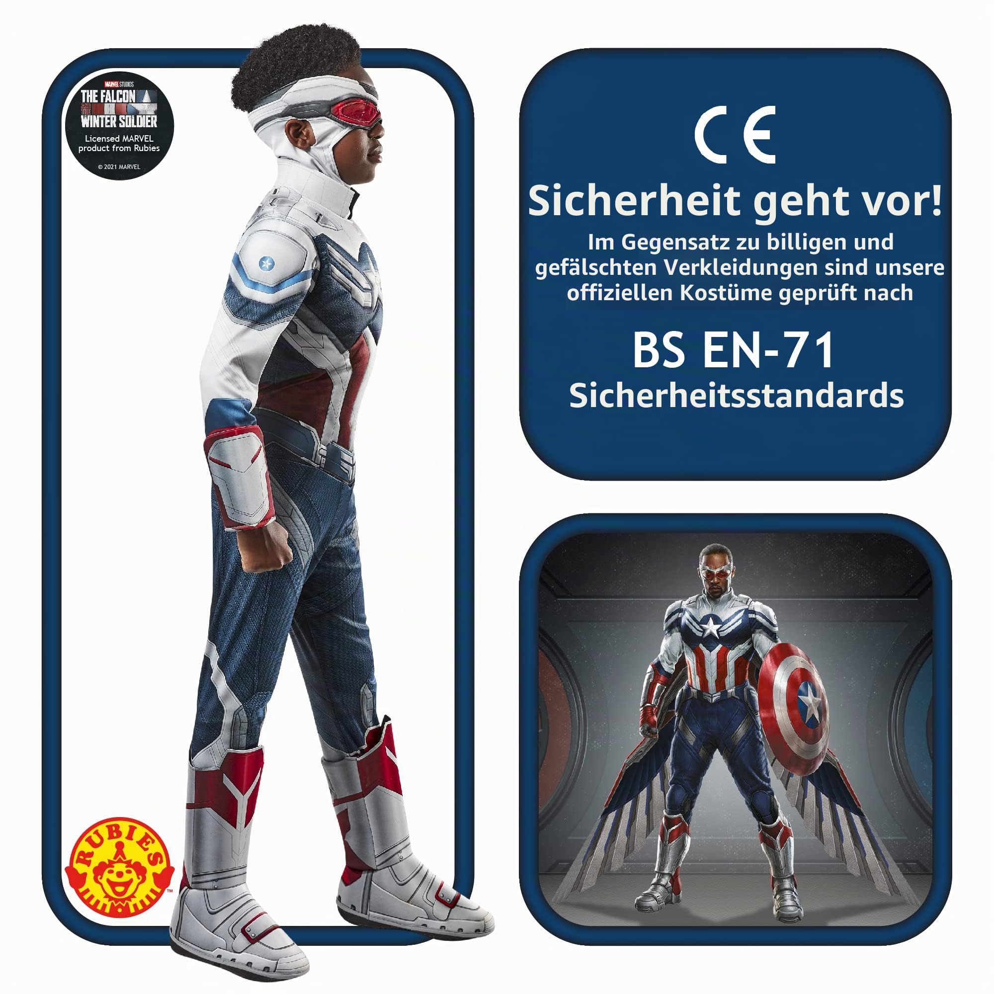 Rubies Offizielles Marvel The Falcon and The Winter Soldier Captain America Deluxe-Kostüm, Kinder-Superhelden-Kostüm