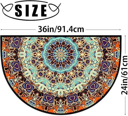 Miniatura 2 de Pardick Tapete semicircular abstracto bohemio con mandala antideslizante de 24 x 36 pulgadas, tapete de baño de media luna, tapete decorativo
